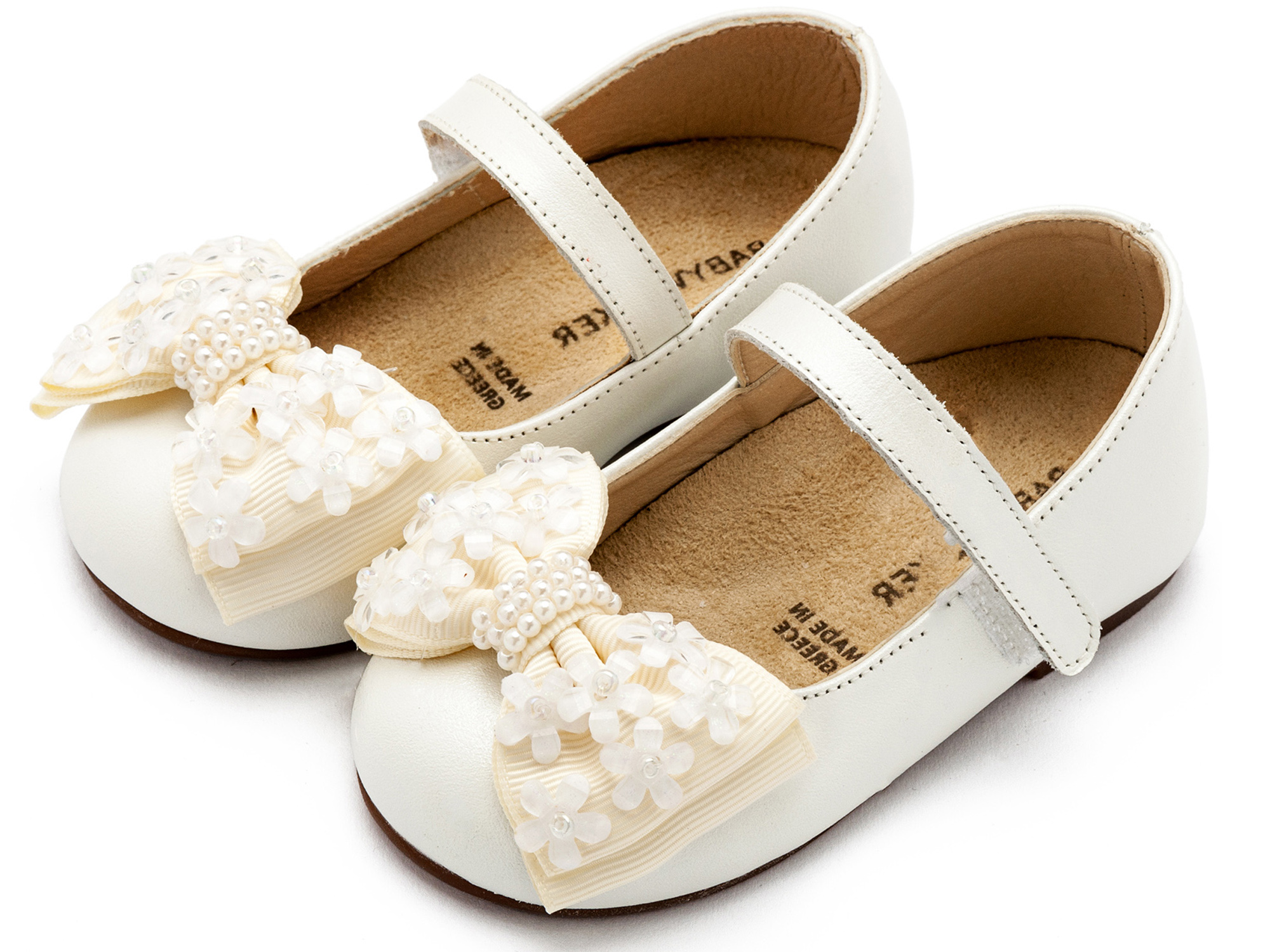 BABYWALKER - Γοβάκι Μονή Μπαρέτα Χρατς με Gros Grain Φιογκάκι και Λουλουδάκια