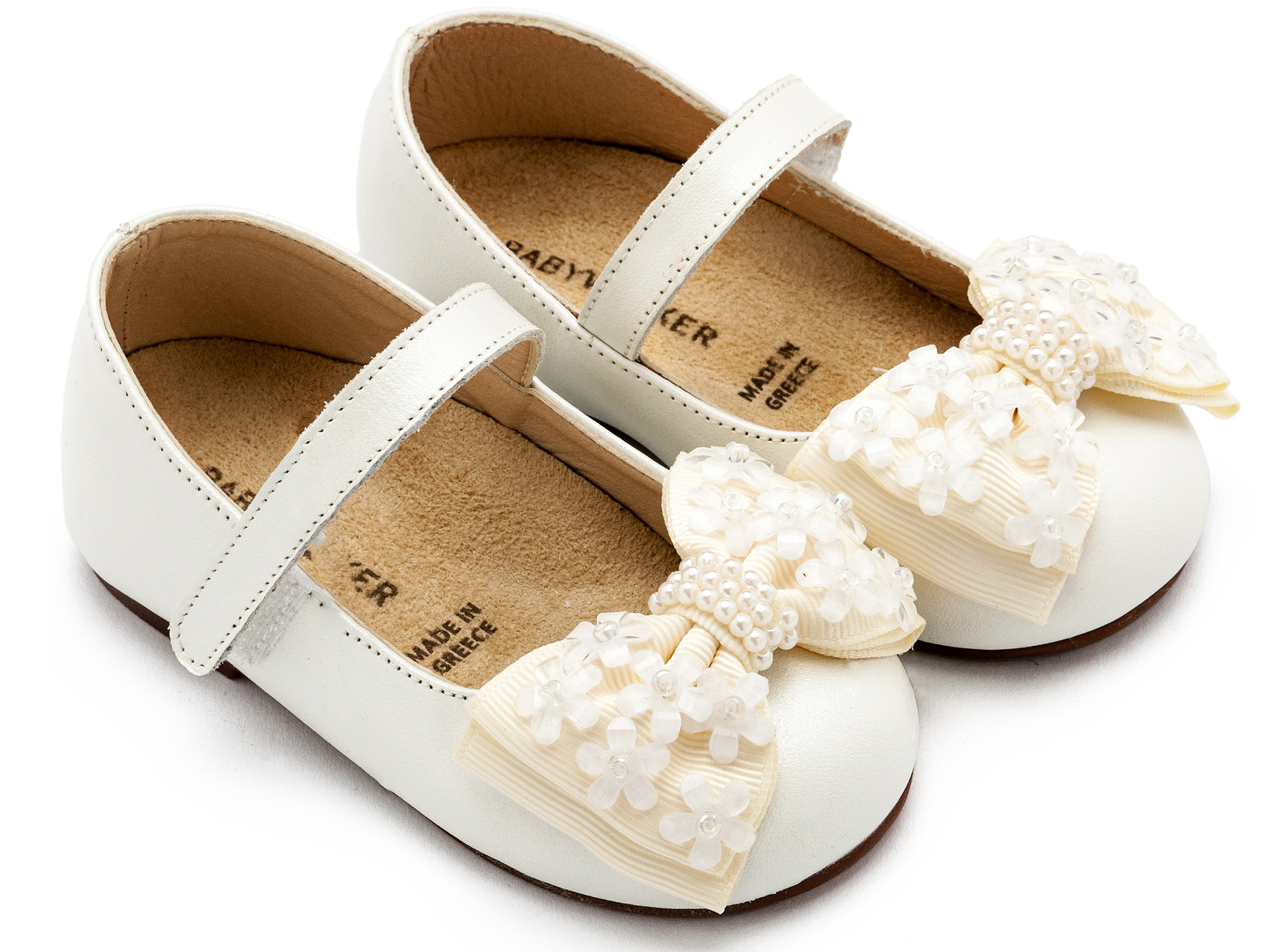 BABYWALKER - Γοβάκι Μονή Μπαρέτα Χρατς με Gros Grain Φιογκάκι και Λουλουδάκια