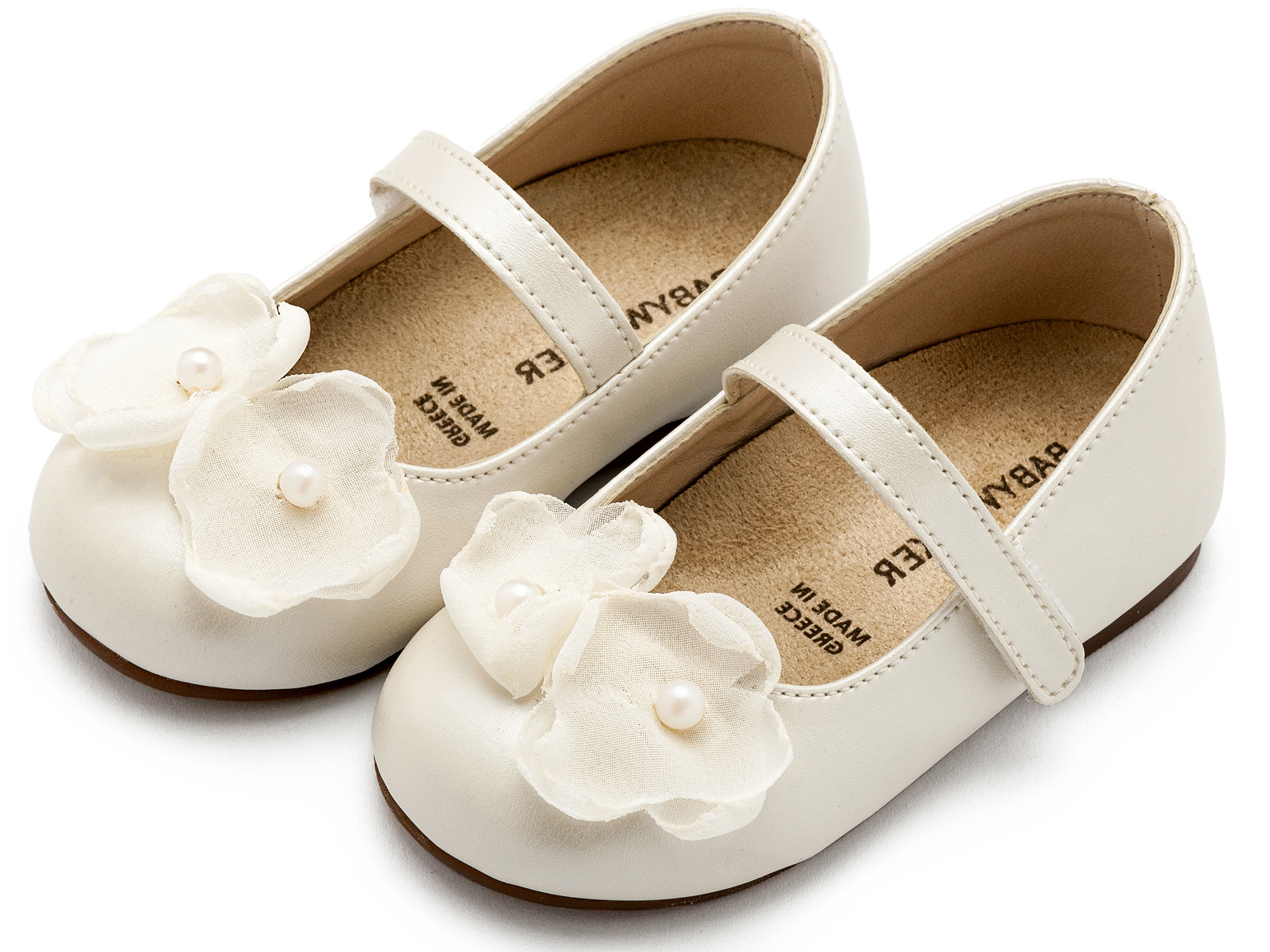 BABYWALKER - Γοβάκι Μονή Μπαρέτα Χρατς με Λουλούδια Οργάντζας και Πέρλα