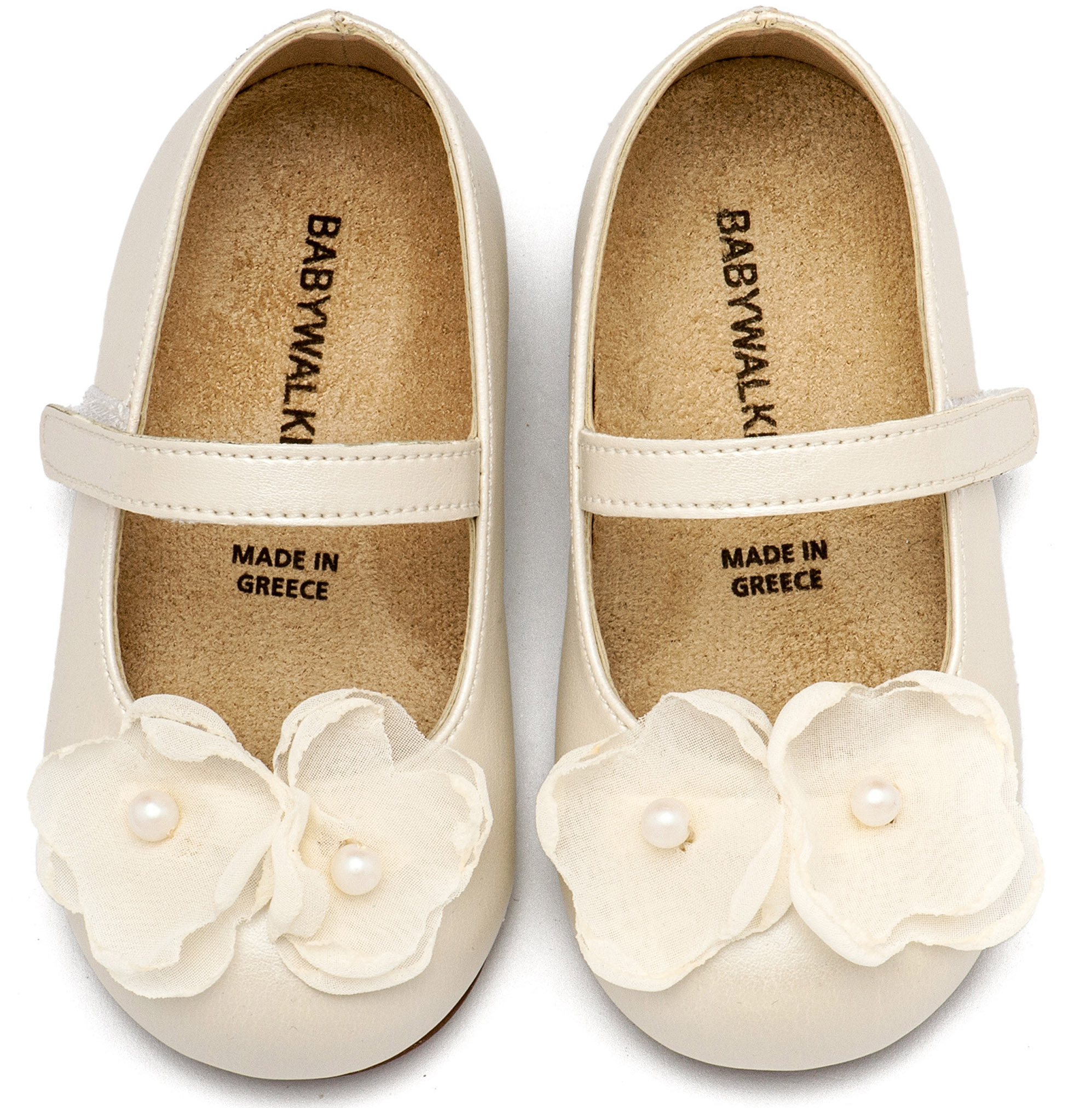 BABYWALKER - Γοβάκι Μονή Μπαρέτα Χρατς με Λουλούδια Οργάντζας και Πέρλα