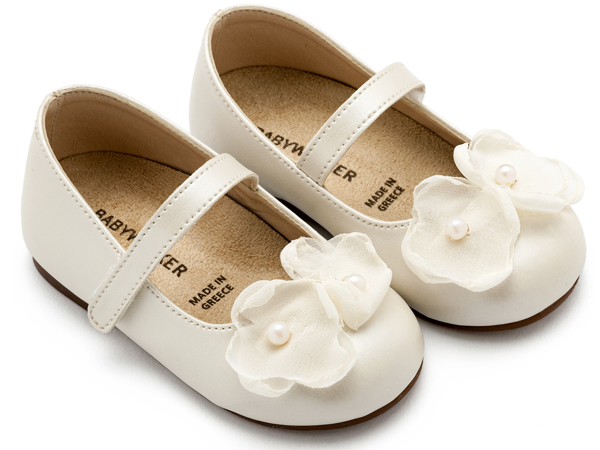 BABYWALKER - Γοβάκι Μονή Μπαρέτα Χρατς με Λουλούδια Οργάντζας και Πέρλα