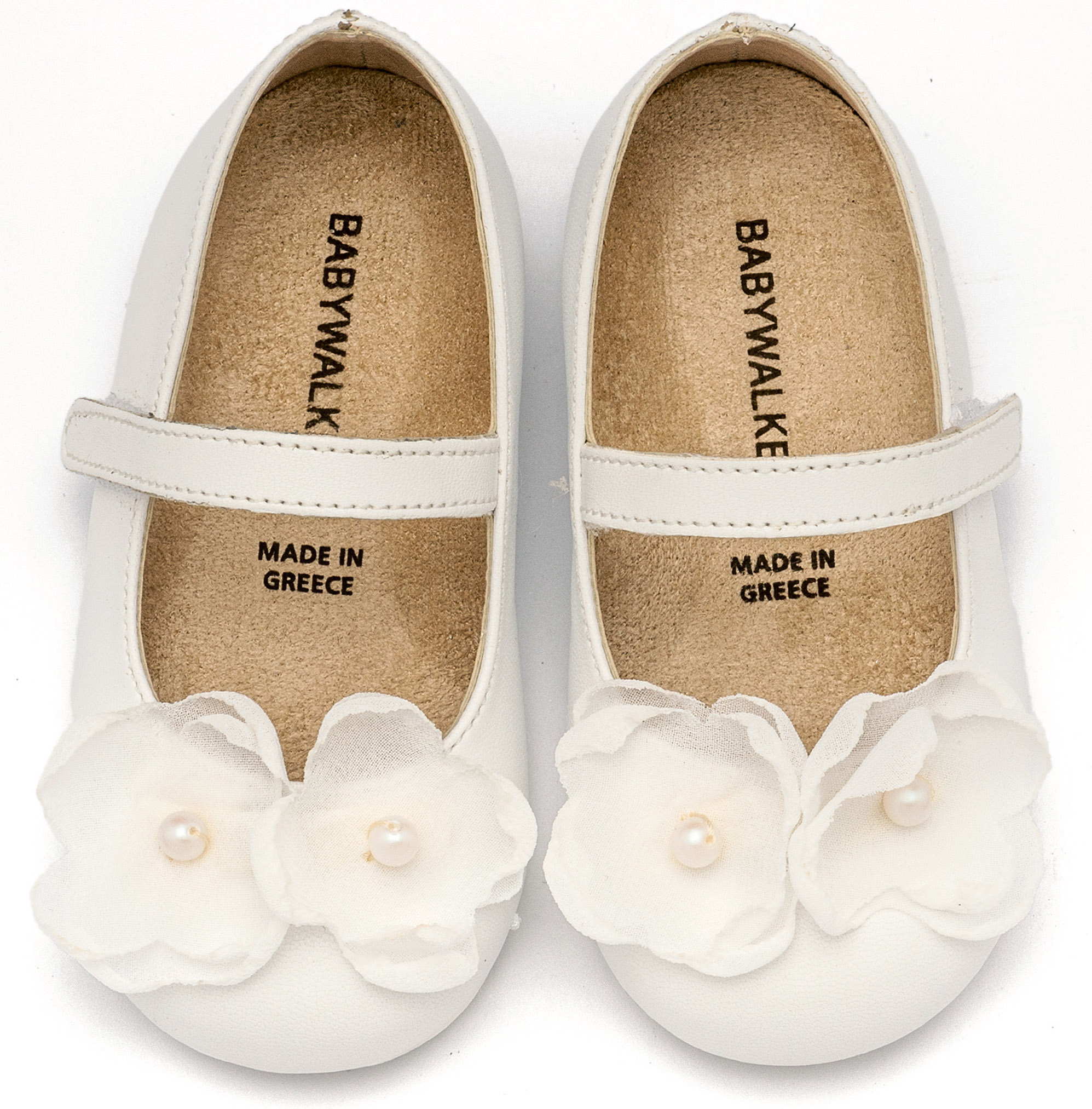 BABYWALKER - Γοβάκι Μονή Μπαρέτα Χρατς με Λουλούδια Οργάντζας και Πέρλα