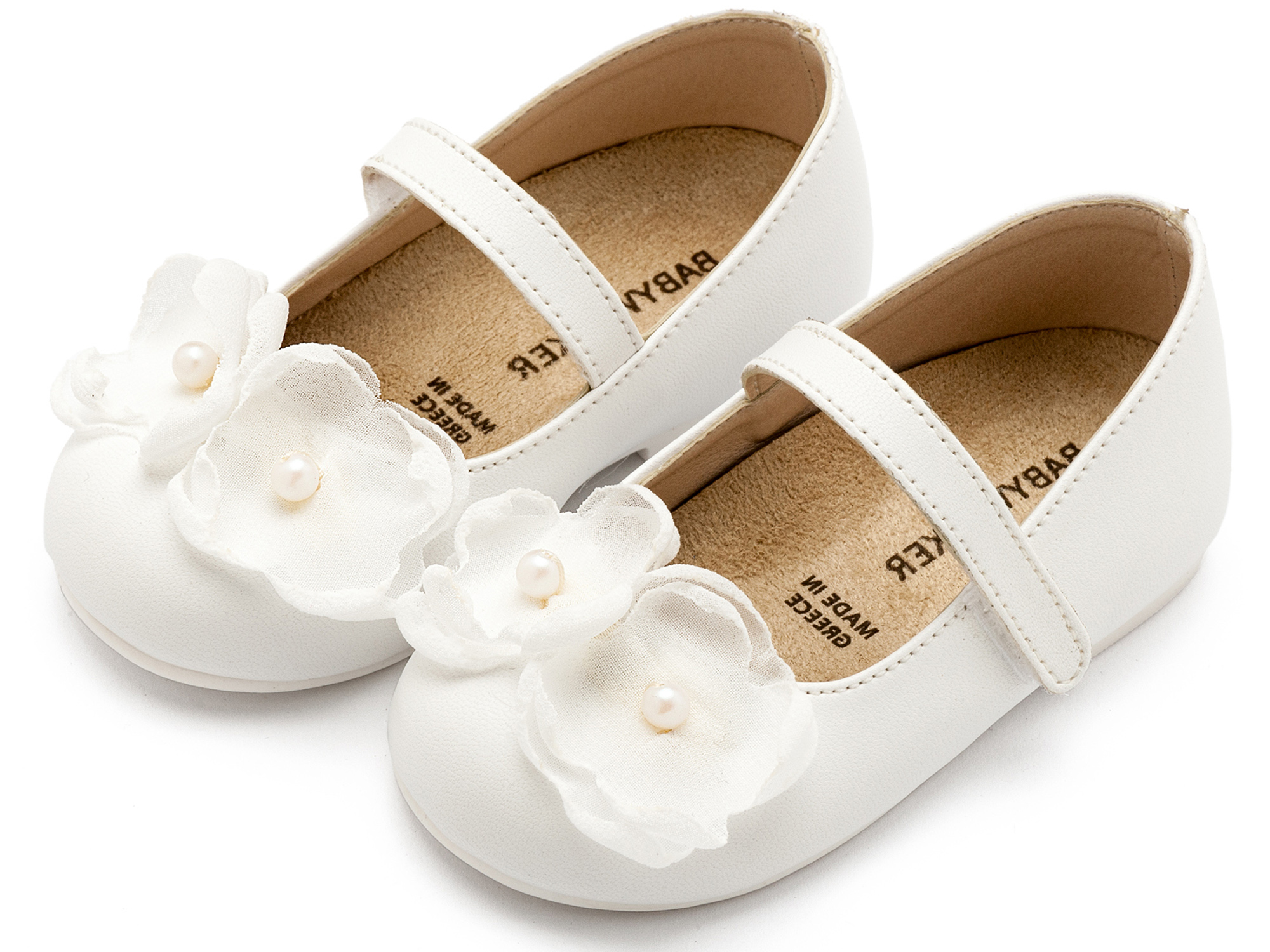 BABYWALKER - Γοβάκι Μονή Μπαρέτα Χρατς με Λουλούδια Οργάντζας και Πέρλα