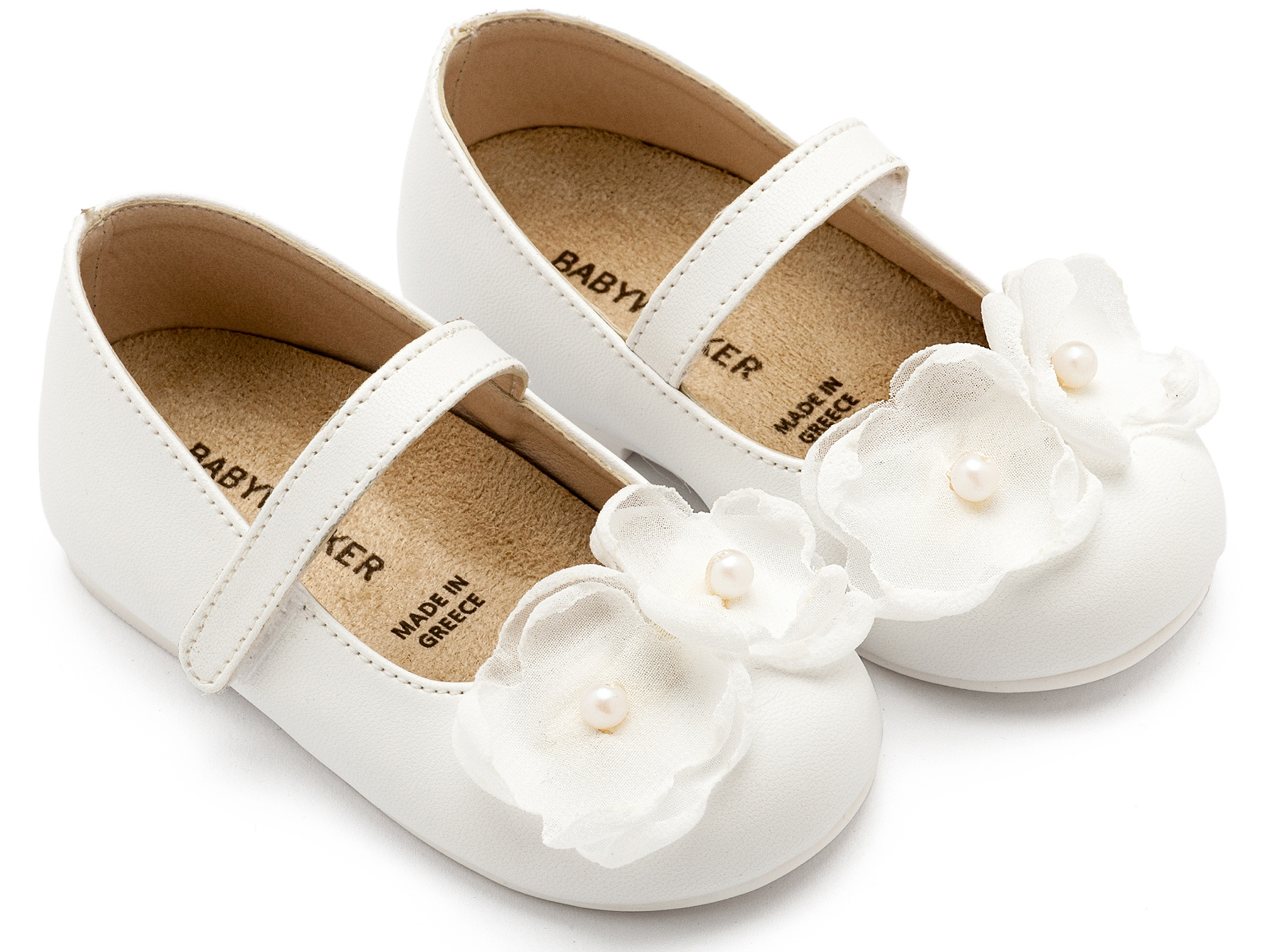 BABYWALKER - Γοβάκι Μονή Μπαρέτα Χρατς με Λουλούδια Οργάντζας και Πέρλα