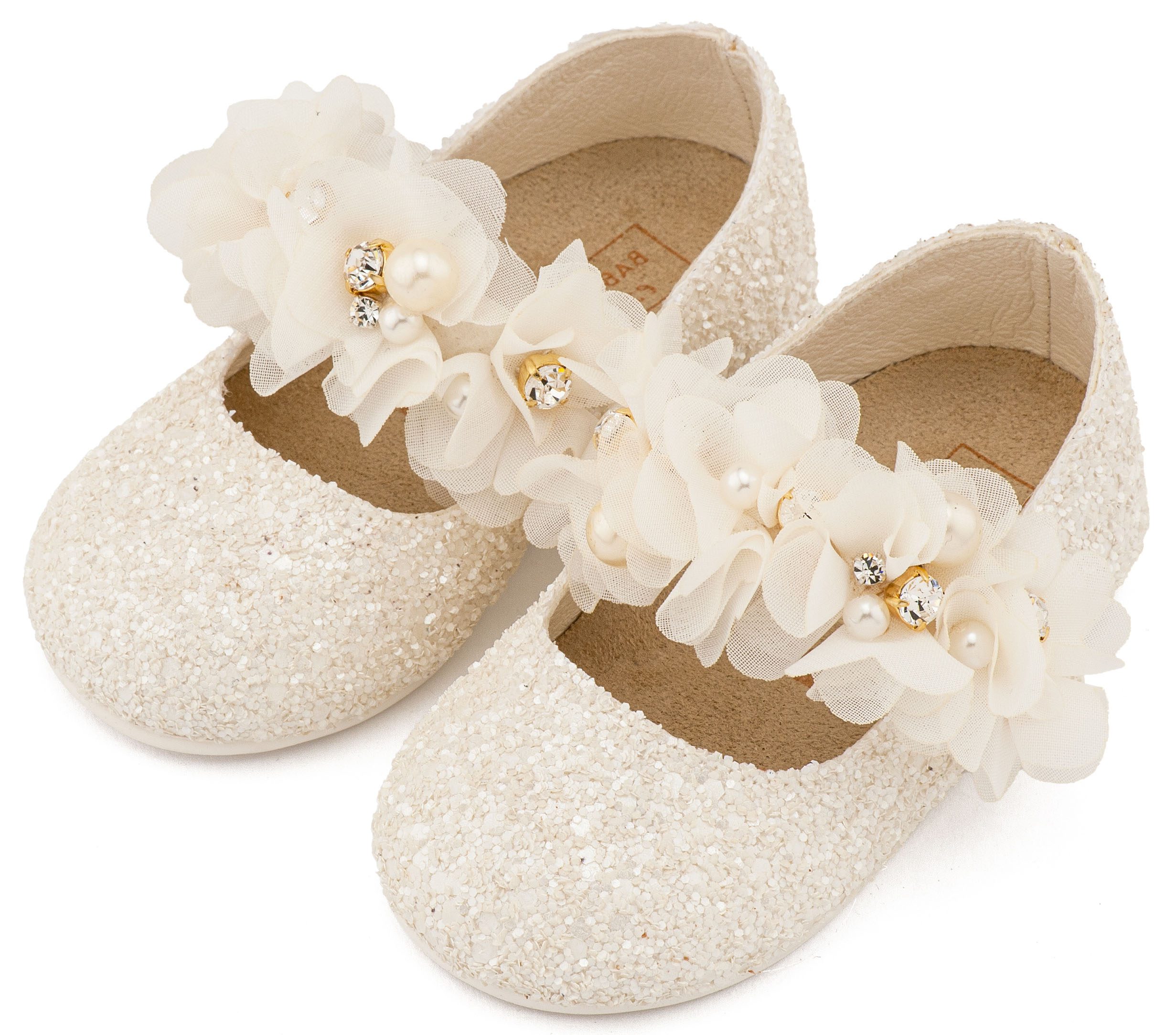 BABYWALKER - Γοβάκι Μονή Μπαρέτα Στρας με Λουλούδια Πέρλες και Κρύσταλα Swarovski 