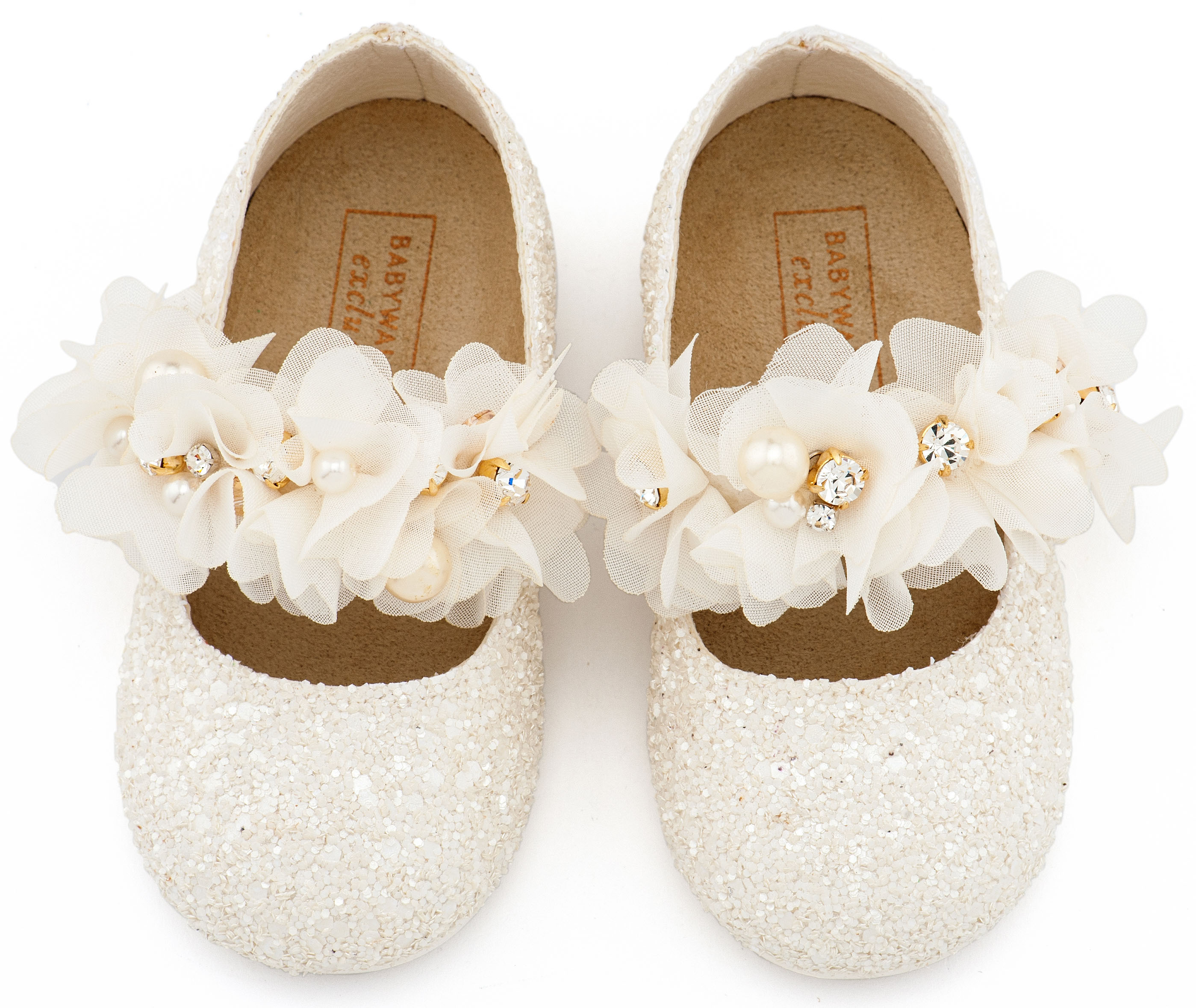 BABYWALKER - Γοβάκι Μονή Μπαρέτα Στρας με Λουλούδια Πέρλες και Κρύσταλα Swarovski 