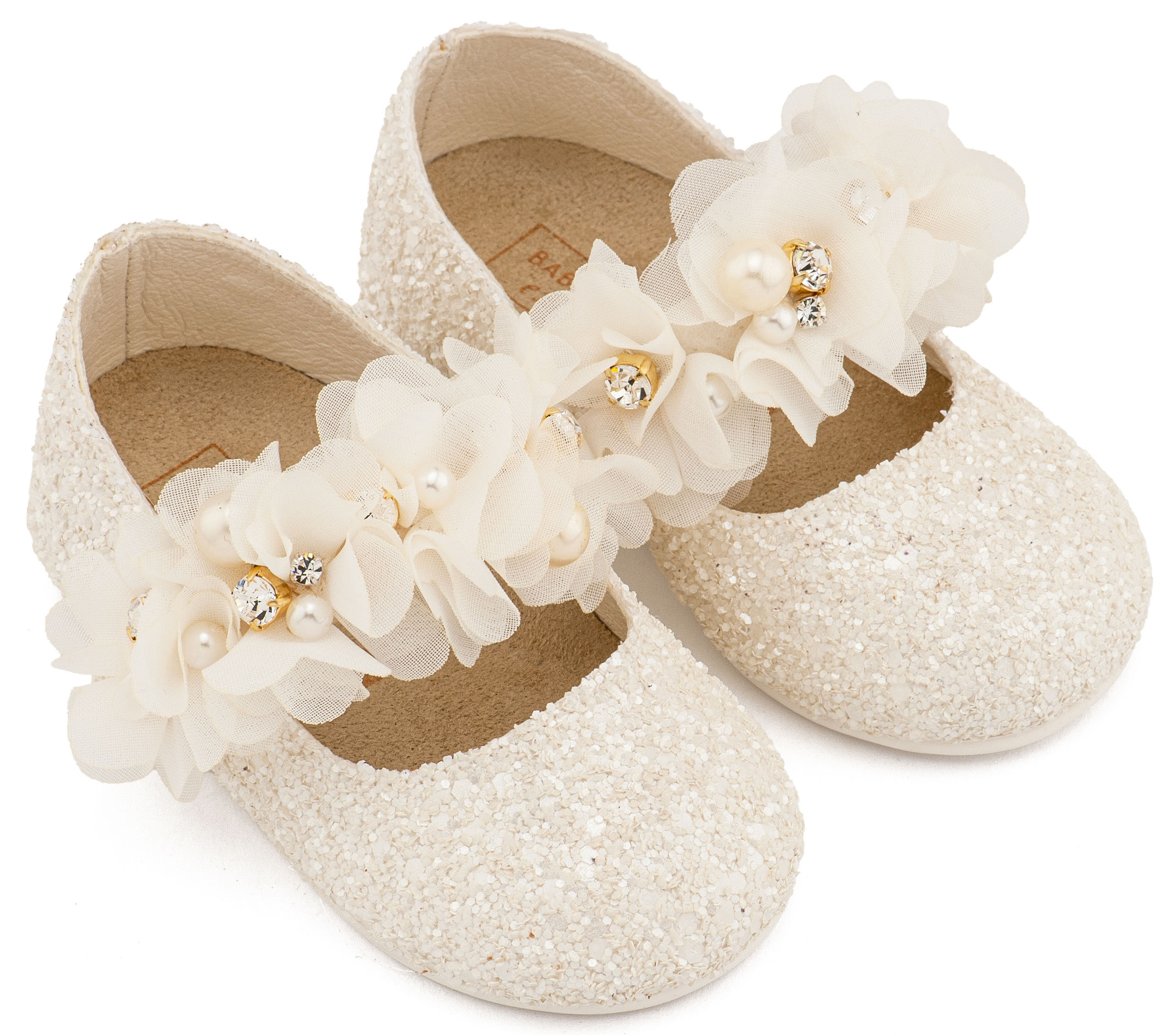 Γοβάκι Μονή Μπαρέτα Στρας με Λουλούδια Πέρλες και Κρύσταλα Swarovski 