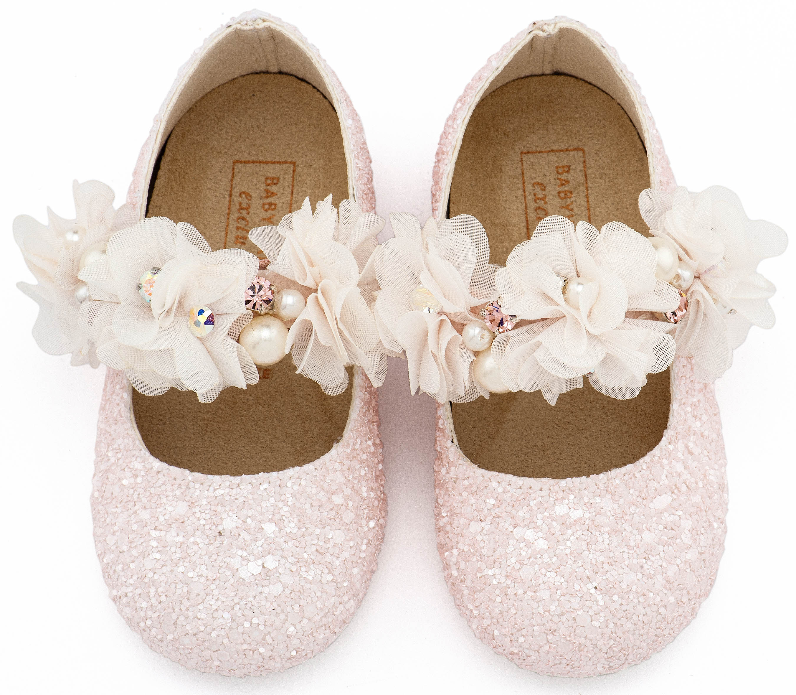 BABYWALKER - Γοβάκι Μονή Μπαρέτα Στρας με Λουλούδια Πέρλες και Κρύσταλα Swarovski 