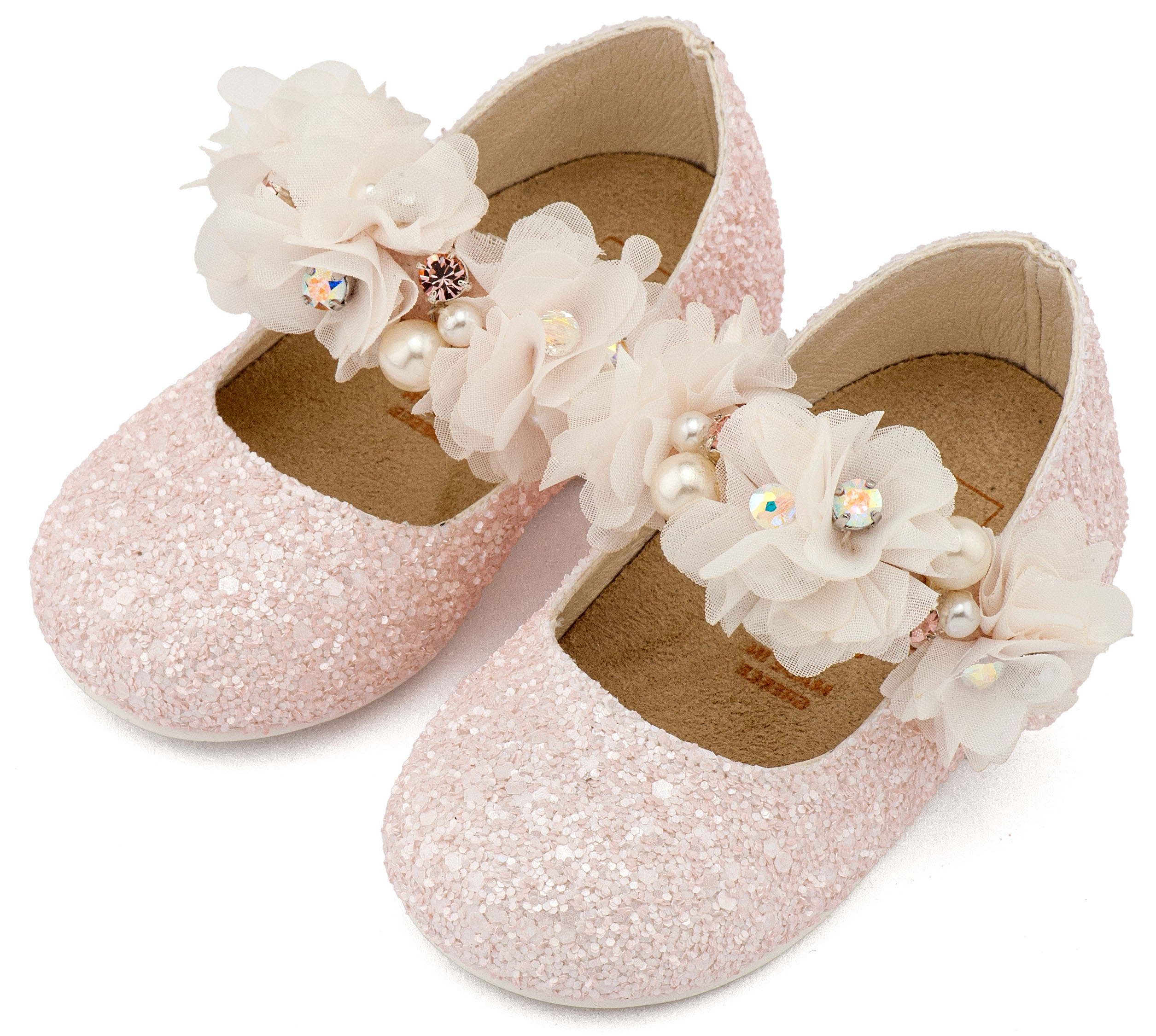 BABYWALKER - Γοβάκι Μονή Μπαρέτα Στρας με Λουλούδια Πέρλες και Κρύσταλα Swarovski 