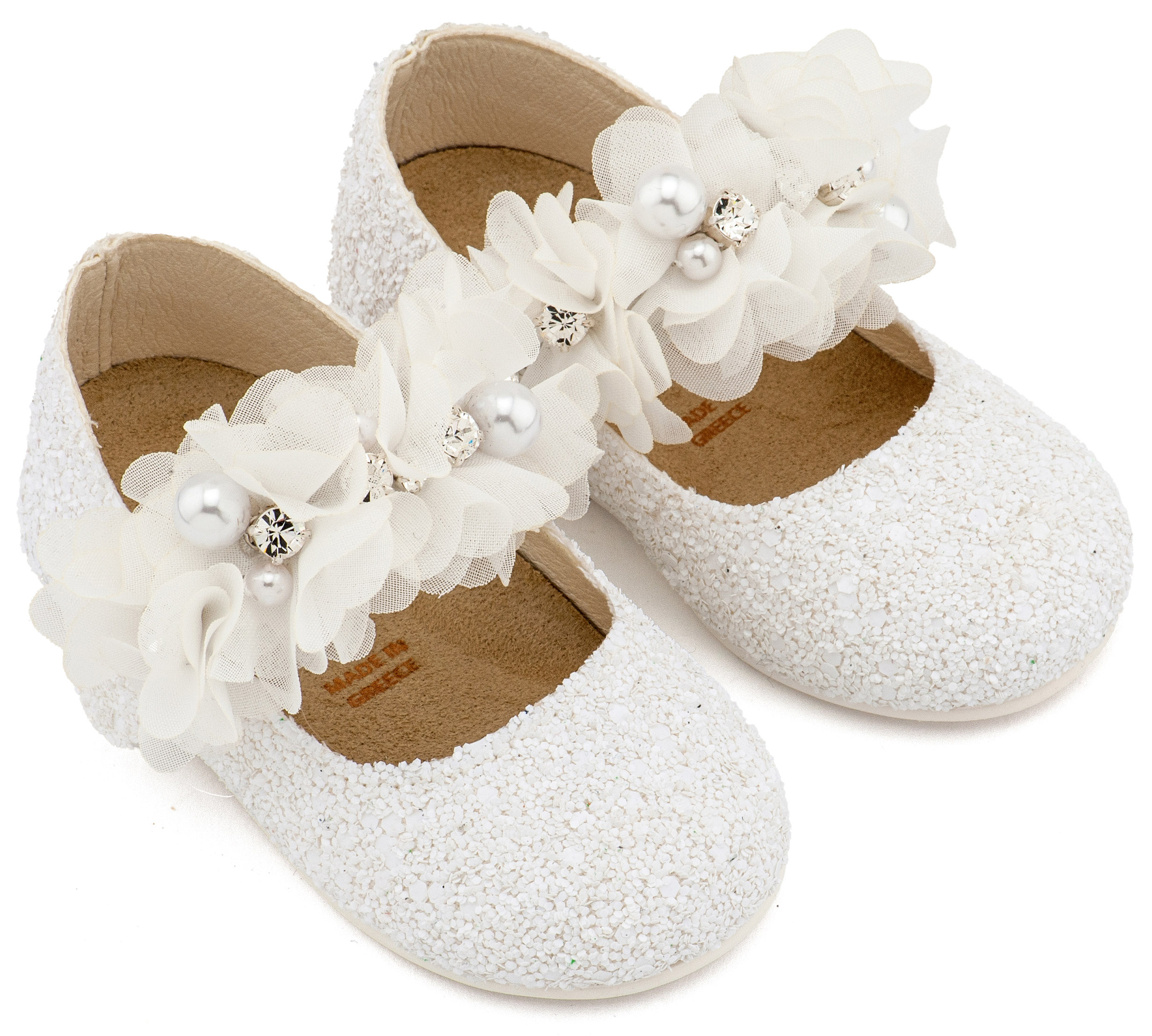 Γοβάκι Μονή Μπαρέτα Στρας με Λουλούδια Πέρλες και Κρύσταλα Swarovski 