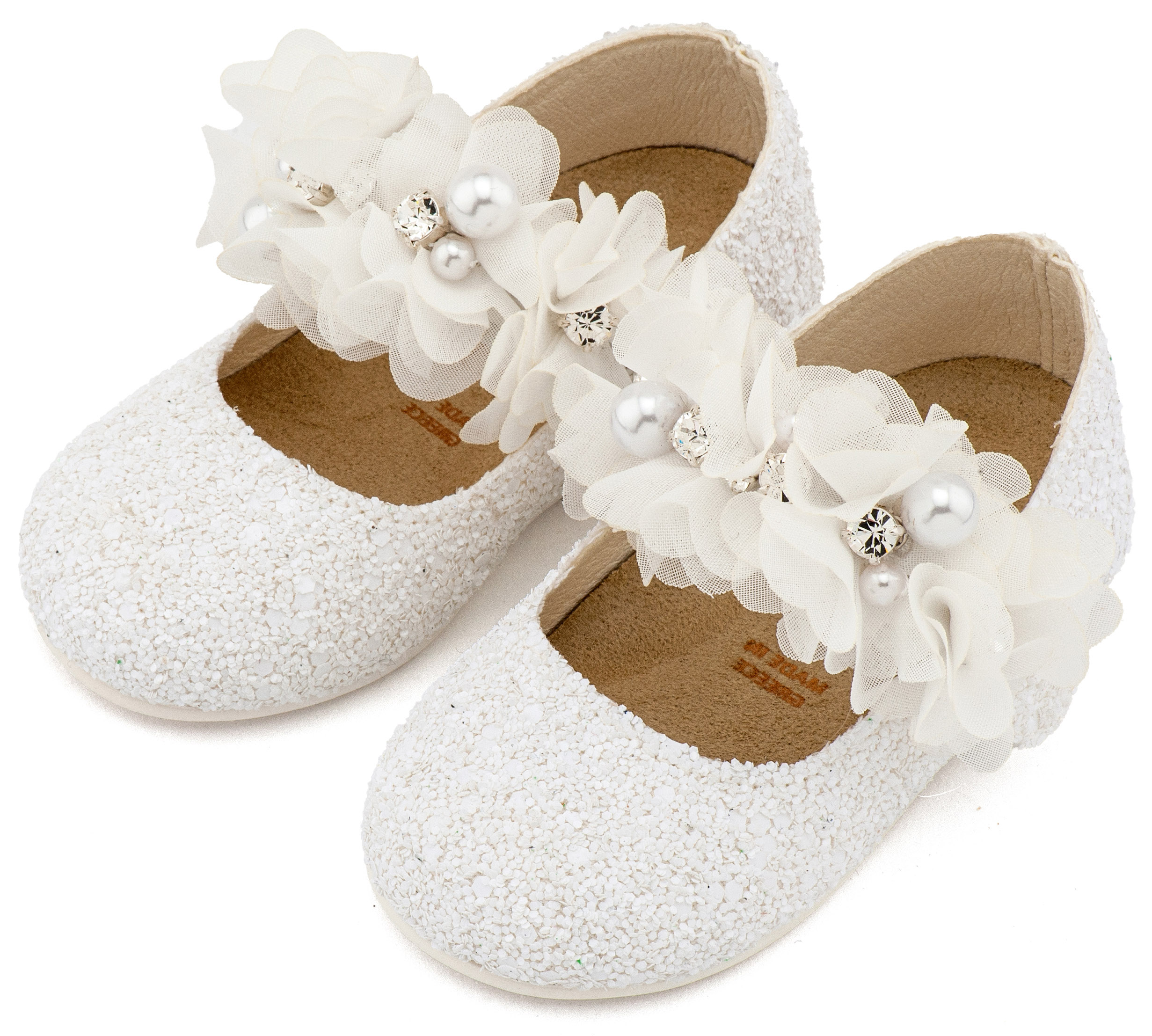 BABYWALKER - Γοβάκι Μονή Μπαρέτα Στρας με Λουλούδια Πέρλες και Κρύσταλα Swarovski 