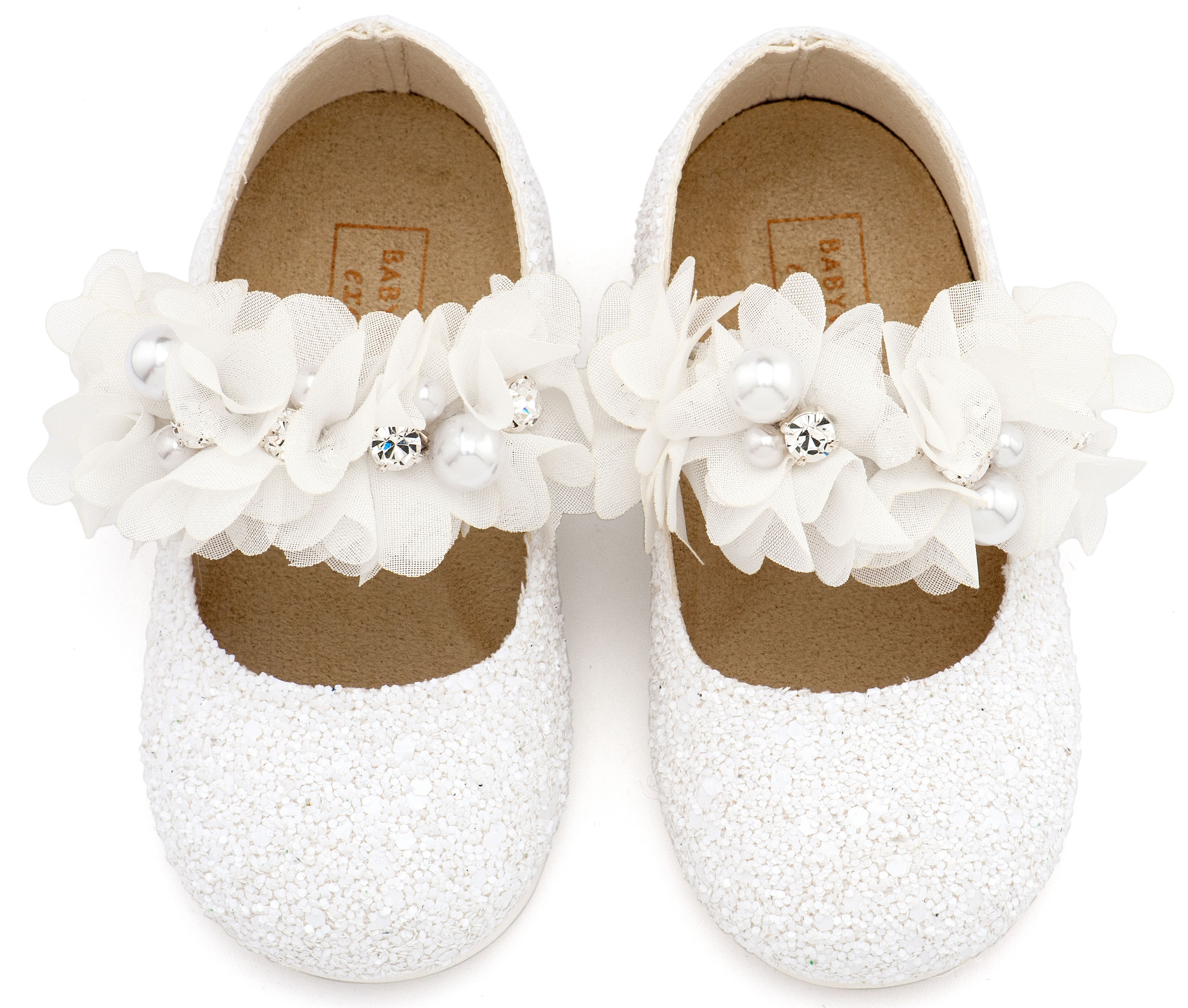 BABYWALKER - Γοβάκι Μονή Μπαρέτα Στρας με Λουλούδια Πέρλες και Κρύσταλα Swarovski 