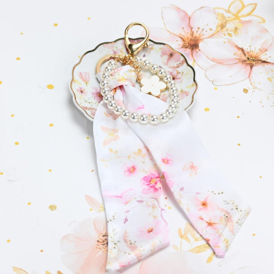 SOAP TALES - Charm με μαντιλάκι και πέρλες pink blossom