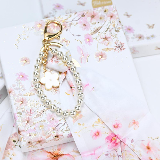 SOAP TALES - Charm με μαντιλάκι και πέρλες pink blossom