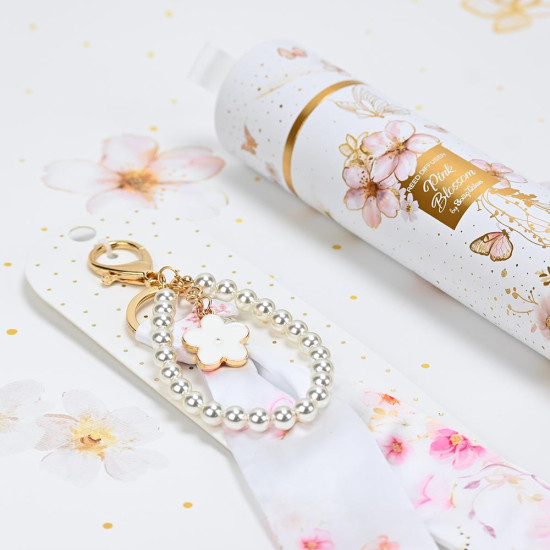 SOAP TALES - Charm με μαντιλάκι και πέρλες pink blossom