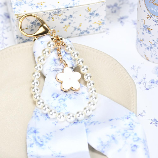 SOAP TALES - Charm με μαντιλάκι και πέρλες blue toile