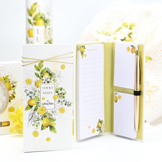 SOAP TALES - Σημειωματάριο με post it και στυλό λεμόνια με λουλούδια