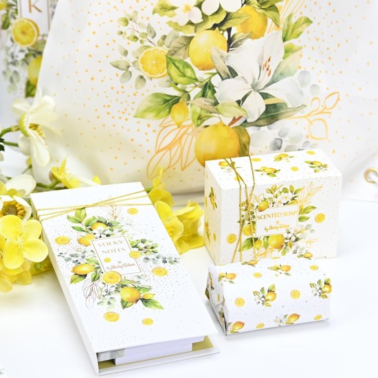 SOAP TALES - Σημειωματάριο με post it και στυλό λεμόνια με λουλούδια