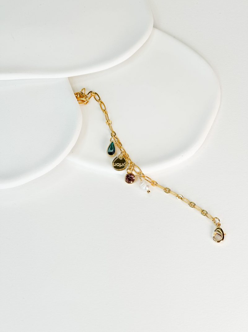 CELFIE CO - Βραχιολάκι για την μαμά και την νονά με αλυσίδα, λαδί δάκρυ και σβαρόφσκι