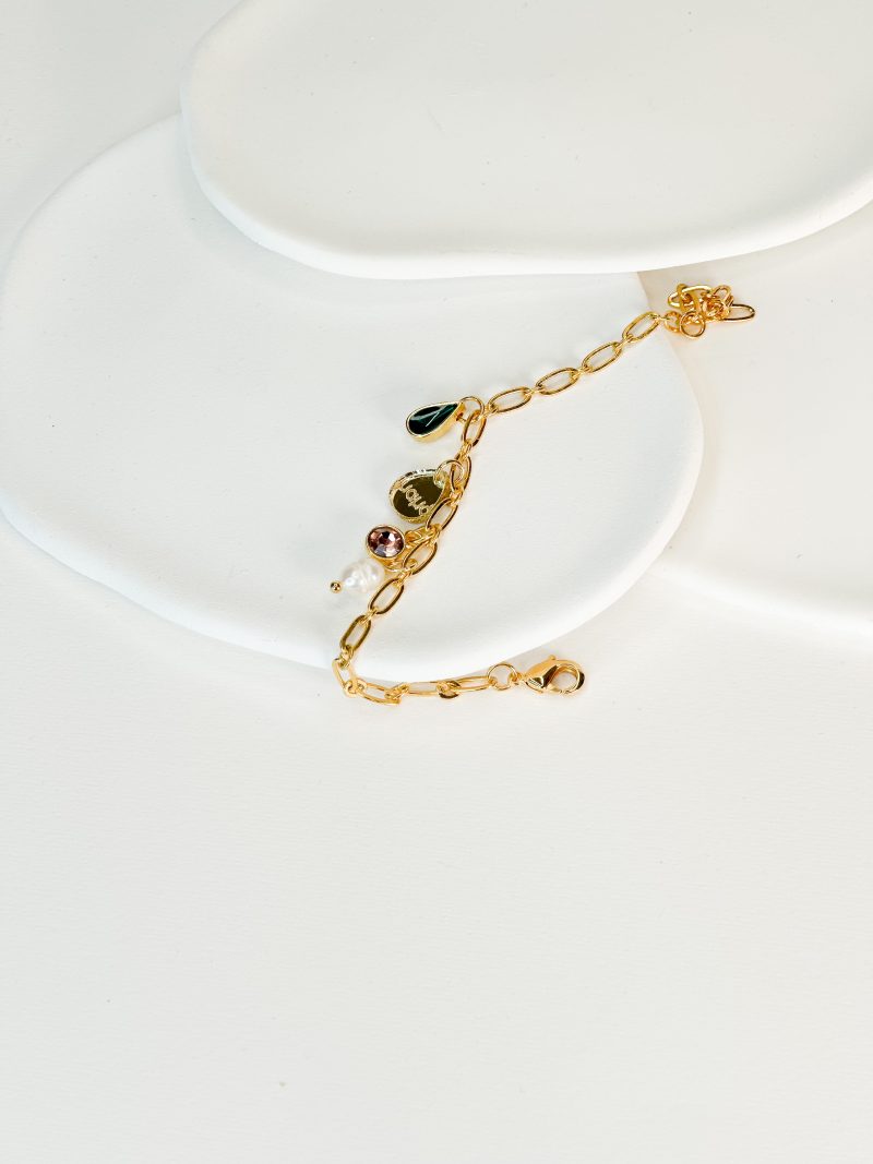 CELFIE CO - Βραχιολάκι για την μαμά και την νονά με αλυσίδα, λαδί δάκρυ και σβαρόφσκι