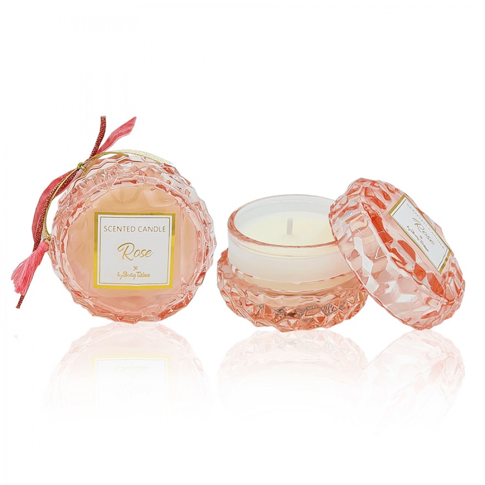 Αρωματικό Κερί Στρογγυλό Ρόζ  Απαλό Γυάλινο rose