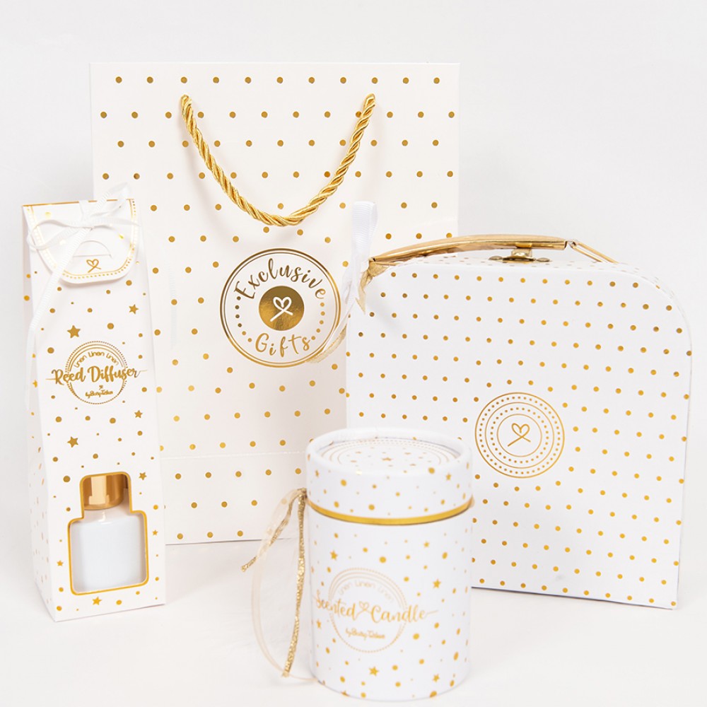 Βαλιτσάκι Λευκό Χρυσό Πουά 