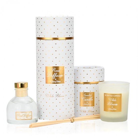 SOAP TALES - Κερί λευκό χρυσό πουά white bloom