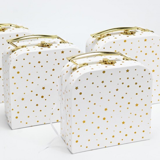 Βαλιτσάκι λευκό χρυσό με αστεράκια και πουά