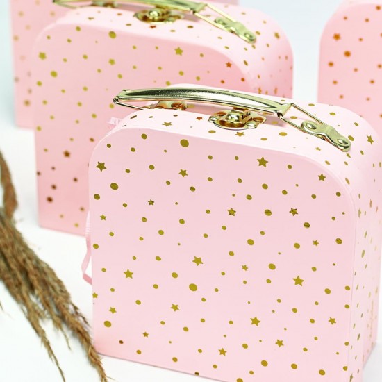 Βαλιτσάκι ροζ χρυσό με αστεράκια και πουά