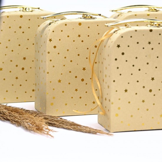 Βαλιτσάκι κραφτ χρυσό με αστεράκια και πουά