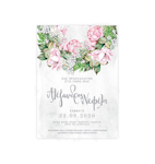 Προσκλητήριο Γάμου Ροζ Λουλούδια Στεφάνι