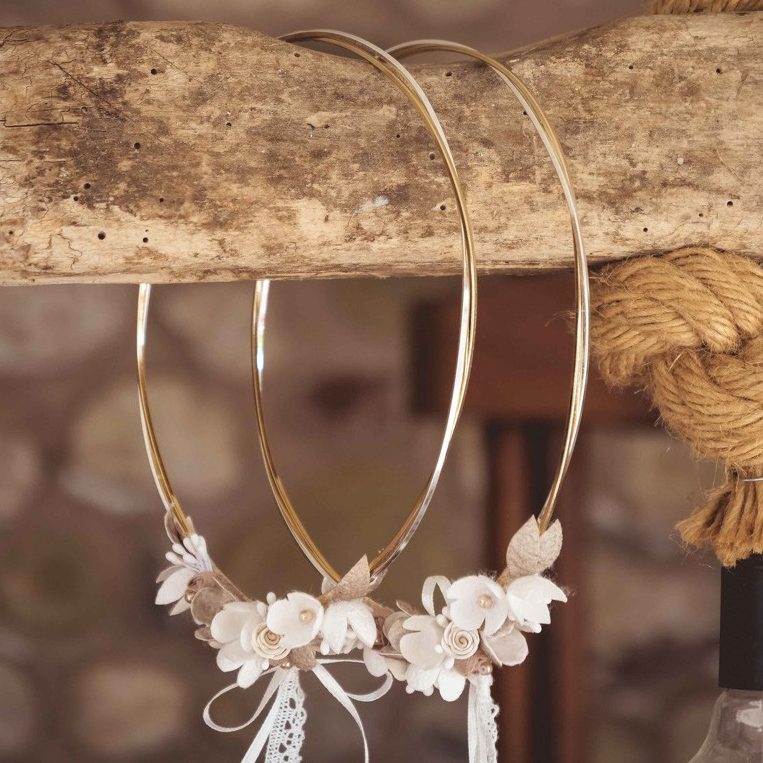 VELISSARIA - Στέφανα γάμου με επίχρυση-επάργυρη βέργα και μεταξωτά λουλούδια