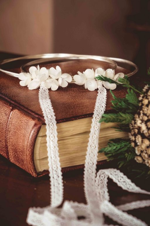 VELISSARIA - Στέφανα με διπλή επάργυρη βέργα και μεταξωτά λουλούδια