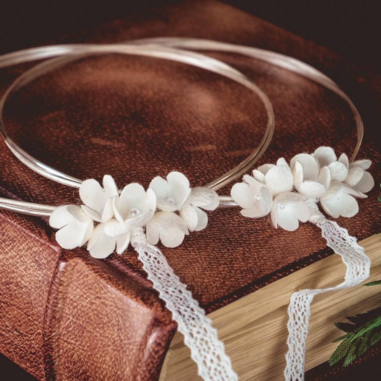 VELISSARIA - Στέφανα με διπλή επάργυρη βέργα και μεταξωτά λουλούδια