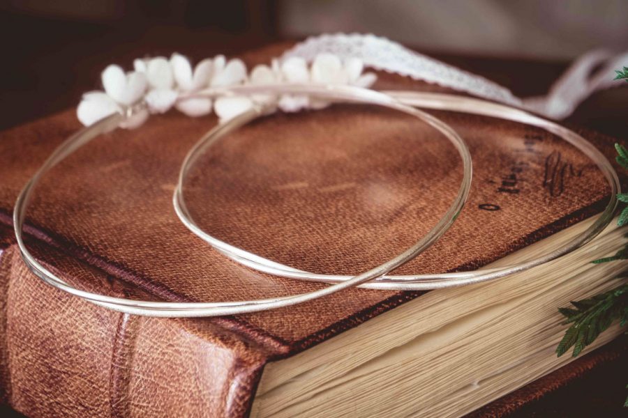 VELISSARIA - Στέφανα με διπλή επάργυρη βέργα και μεταξωτά λουλούδια