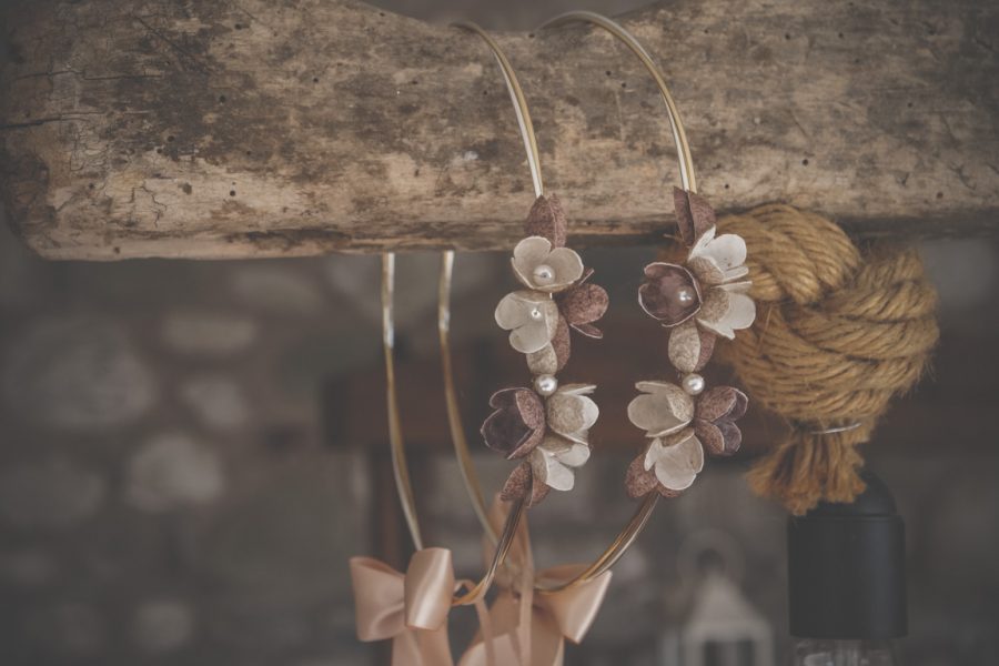 VELISSARIA - Στέφανα γάμου με διπλή επάργυρη-επίχρυση βέργα και μεταξωτά λουλούδια