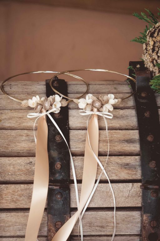 VELISSARIA - Στέφανα γάμου με διπλή λευκόχρυση-επίχρυση βέργα και μεταξωτά λουλούδια