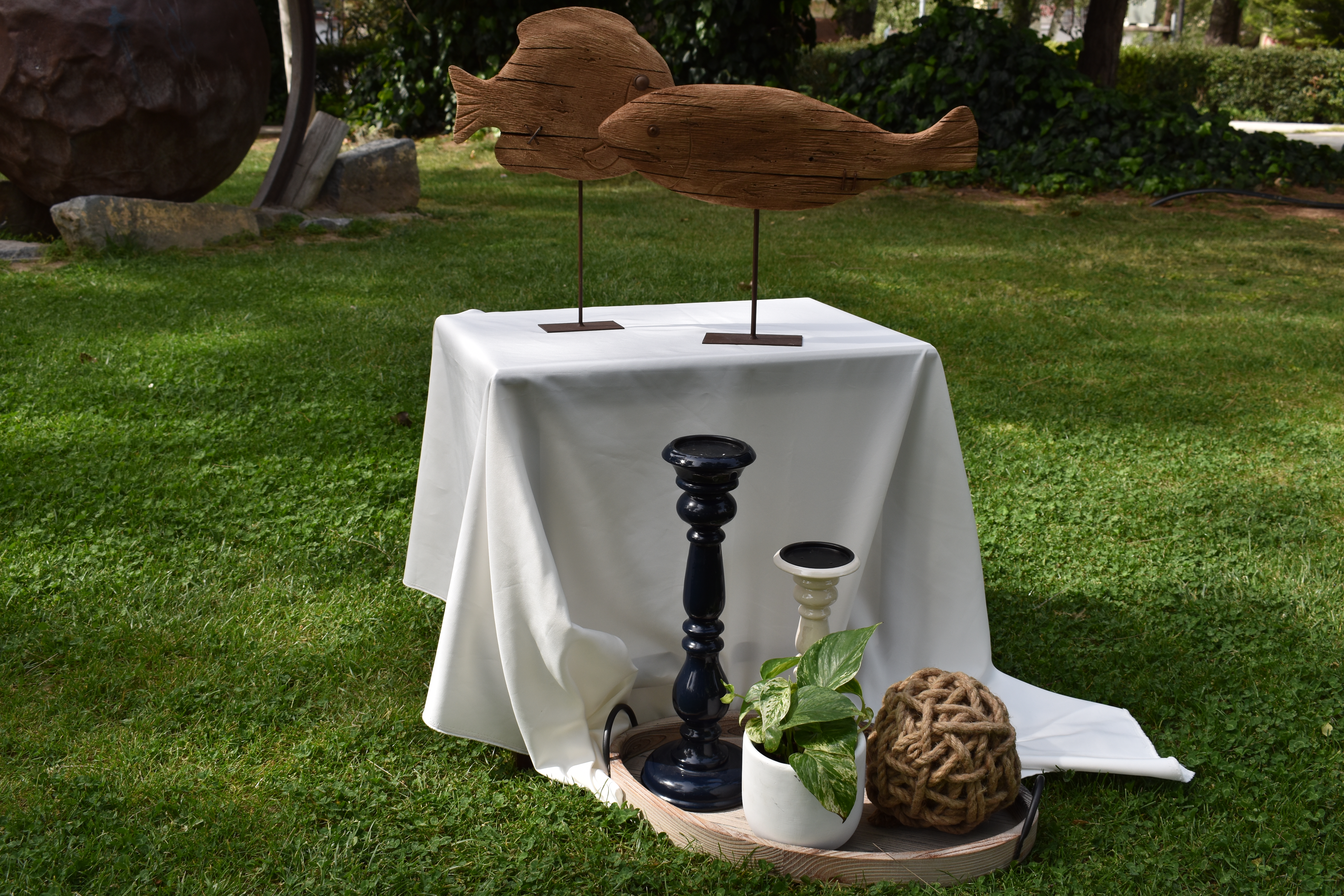 ATHENA CREATIONS - Κηροπήγιο Λευκό  -  Mαύρο Κεραμικό 