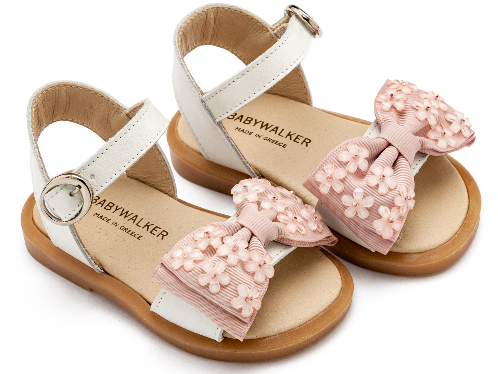 BABYWALKER - Πέδιλο με Gros Grain Φιογκάκι και Λουλουδάκια 