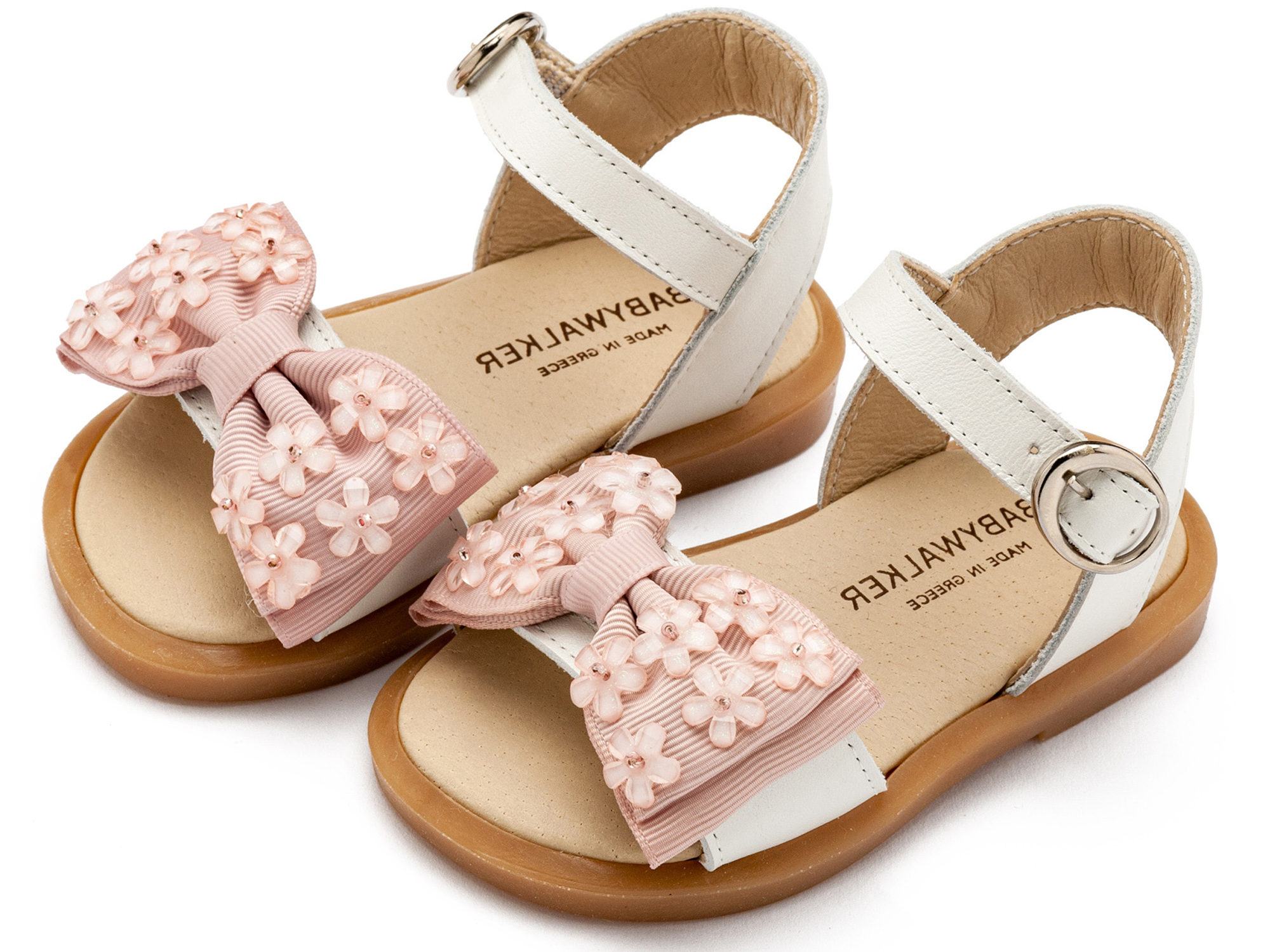 BABYWALKER - Πέδιλο με Gros Grain Φιογκάκι και Λουλουδάκια 