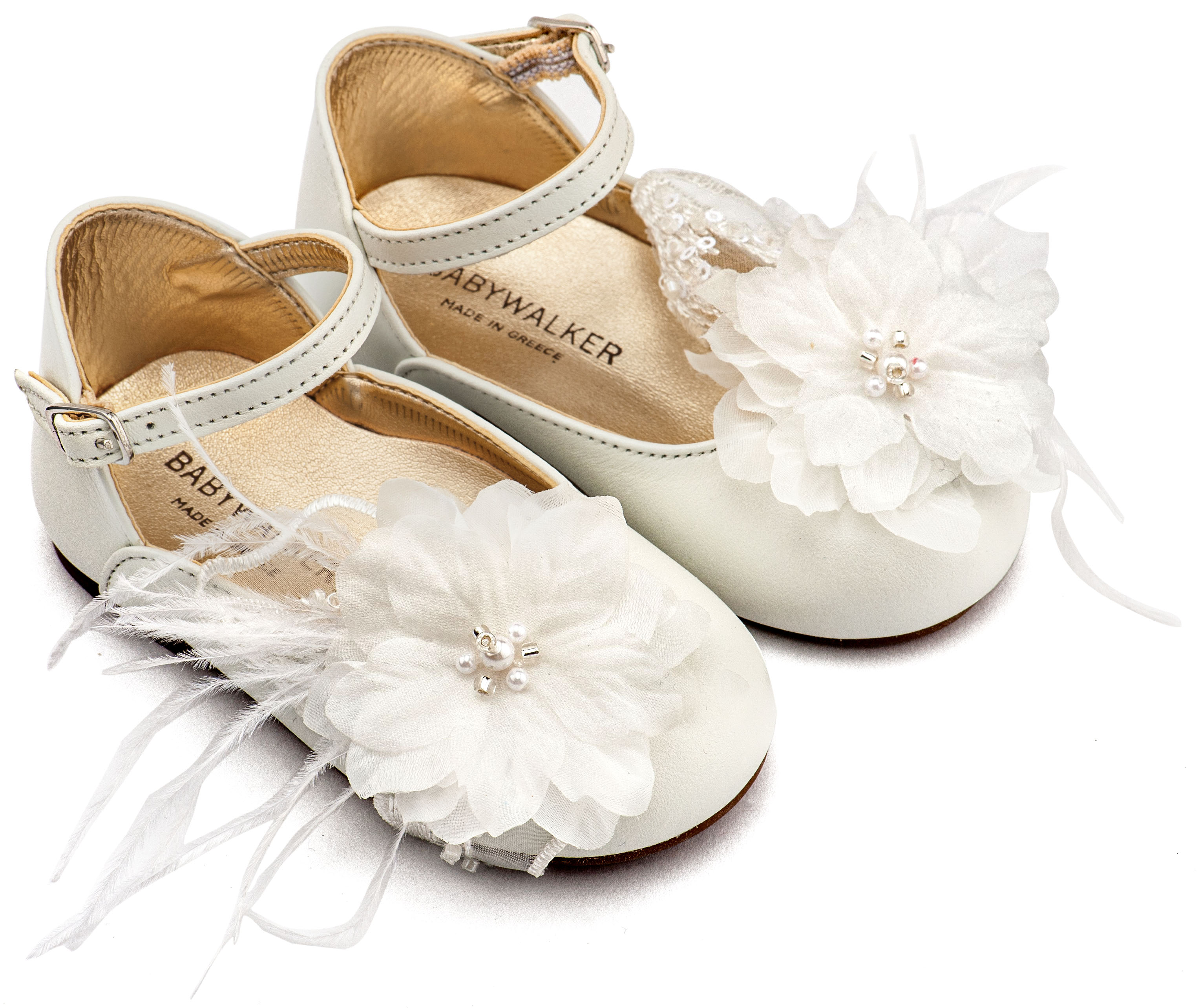 Γαλλικό Γοβάκι με Χειροποίητο Chiffon Λουλούδι και Πούπουλα 