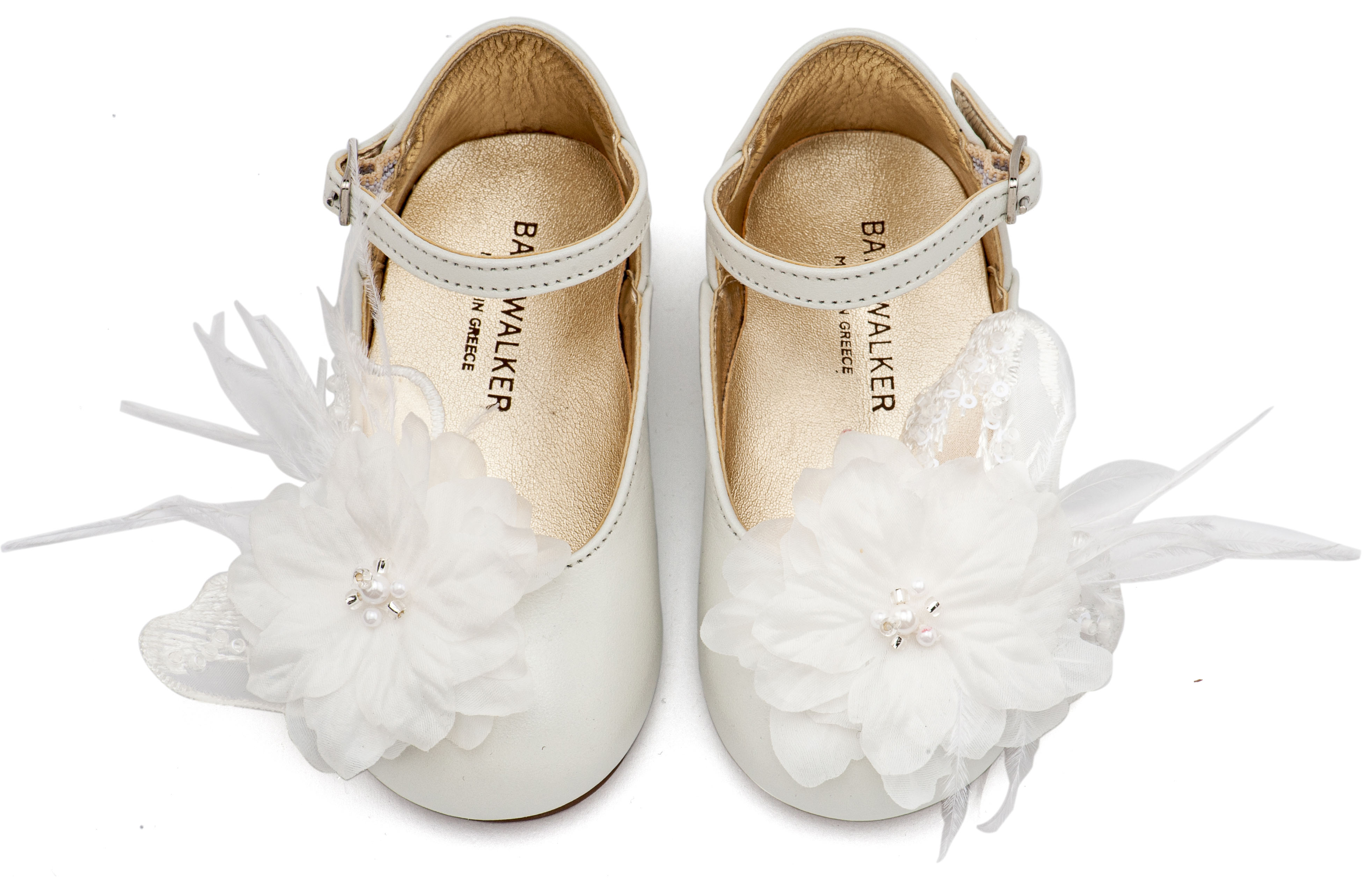 BABYWALKER - Γαλλικό Γοβάκι με Χειροποίητο Chiffon Λουλούδι και Πούπουλα 