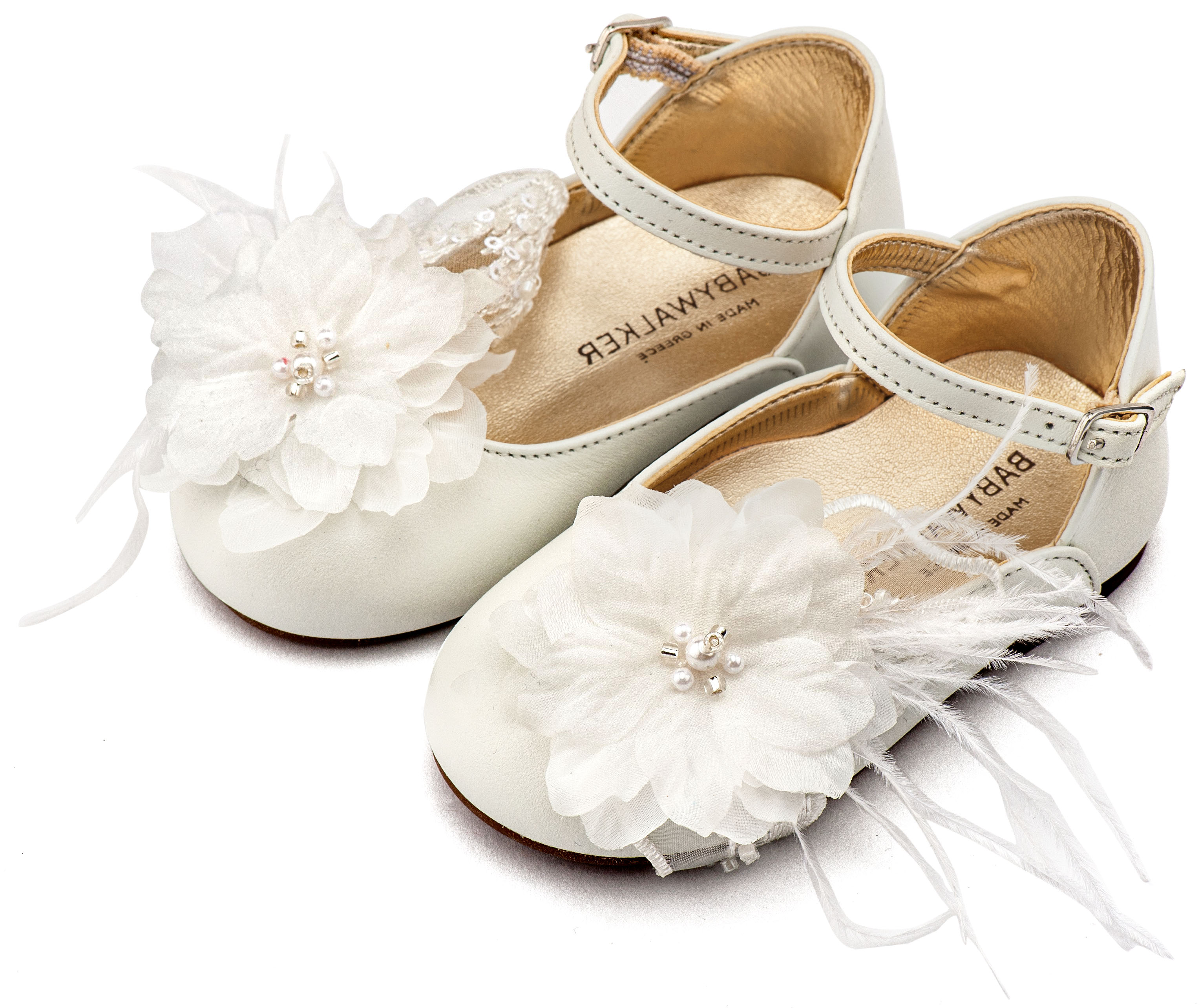 BABYWALKER - Γαλλικό Γοβάκι με Χειροποίητο Chiffon Λουλούδι και Πούπουλα 