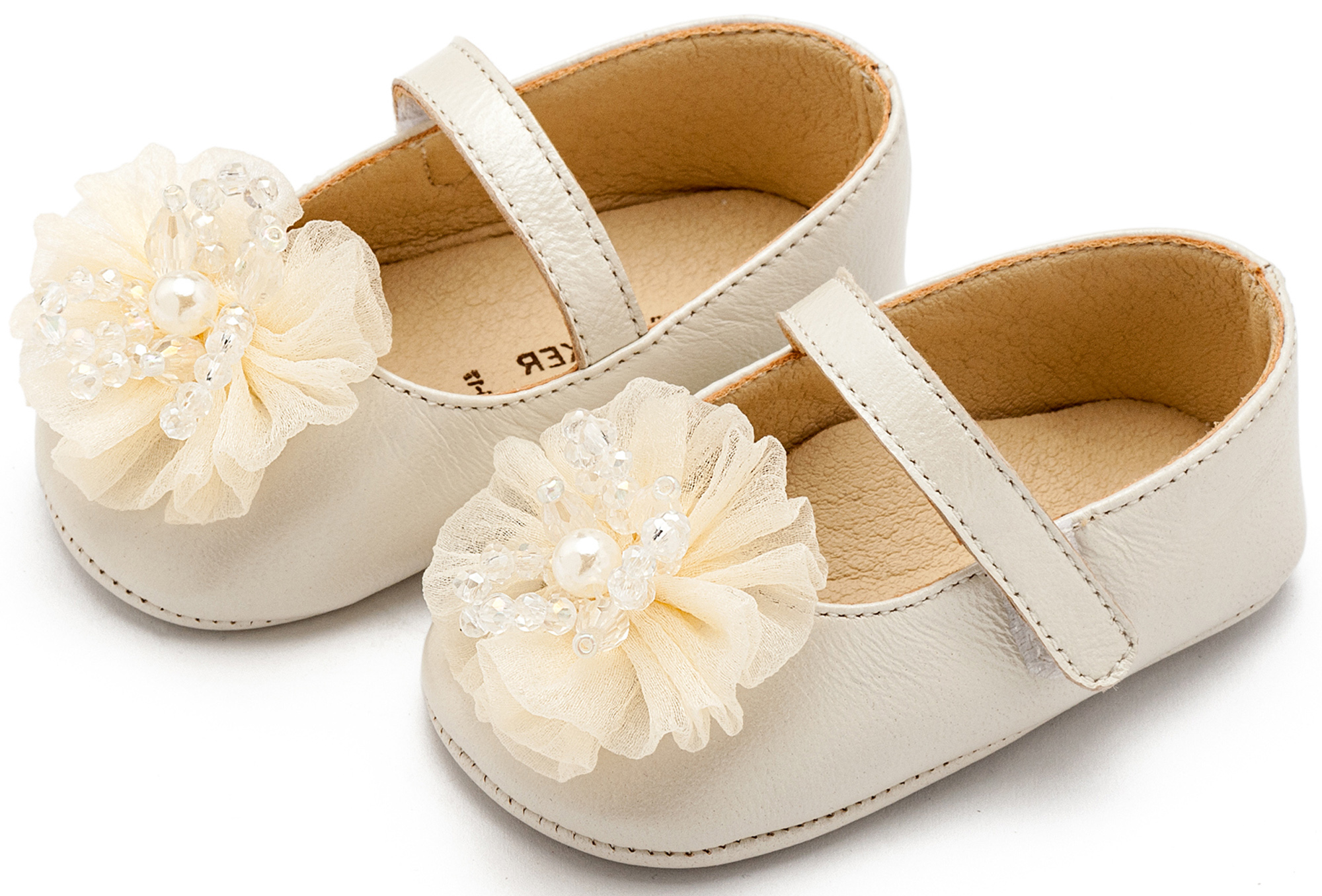 BABYWALKER - Γοβάκι Μονή Μπαρέτα με Υφασμάτινο Λουλούδι με Χάντρες 