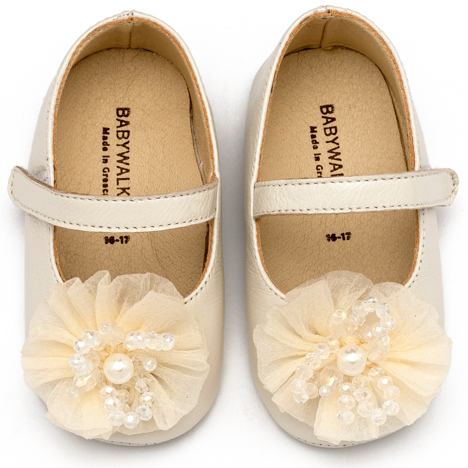 BABYWALKER - Γοβάκι Μονή Μπαρέτα με Υφασμάτινο Λουλούδι με Χάντρες 