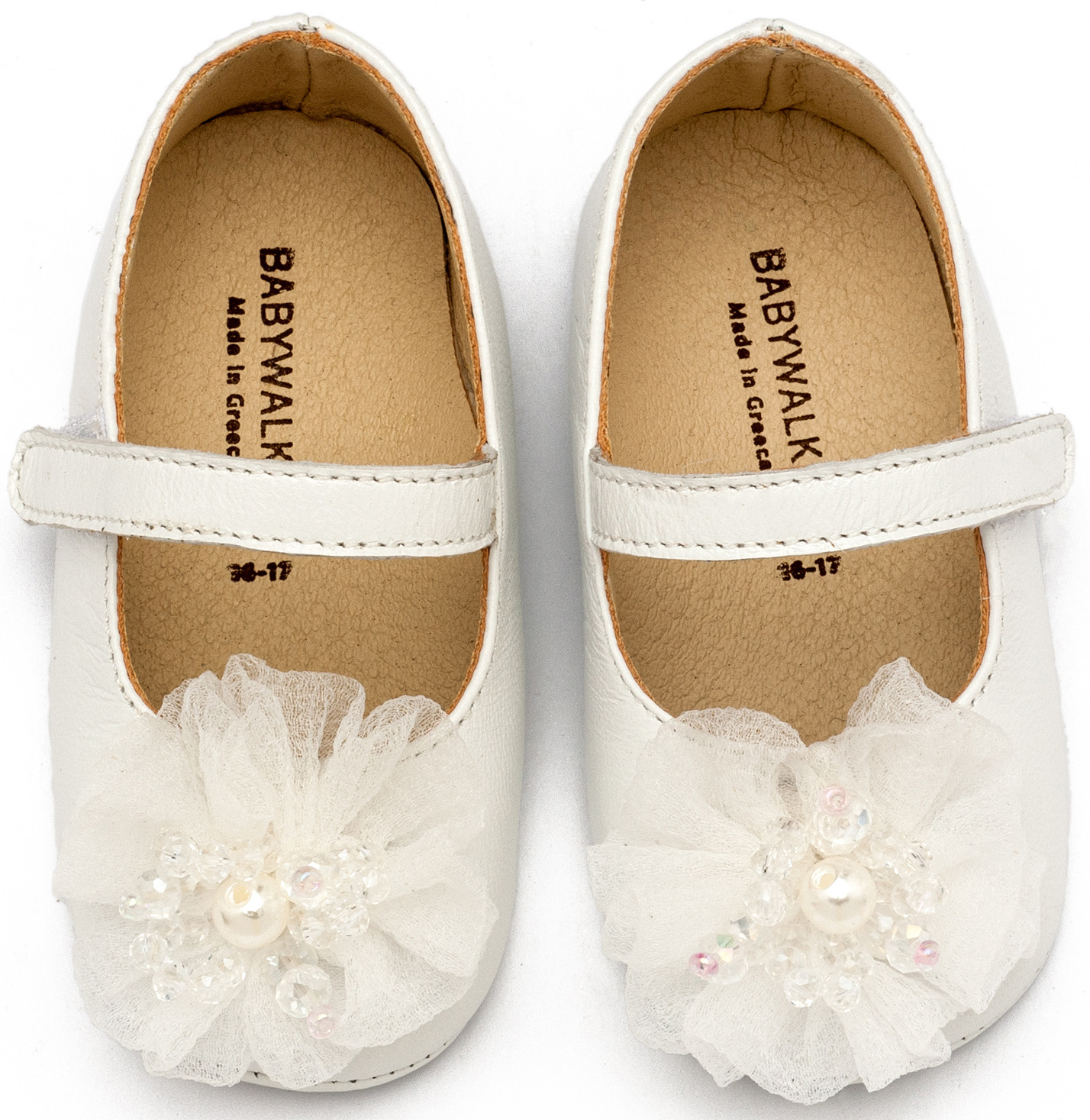 BABYWALKER - Γοβάκι Μονή Μπαρέτα με Υφασμάτινο Λουλούδι με Χάντρες 