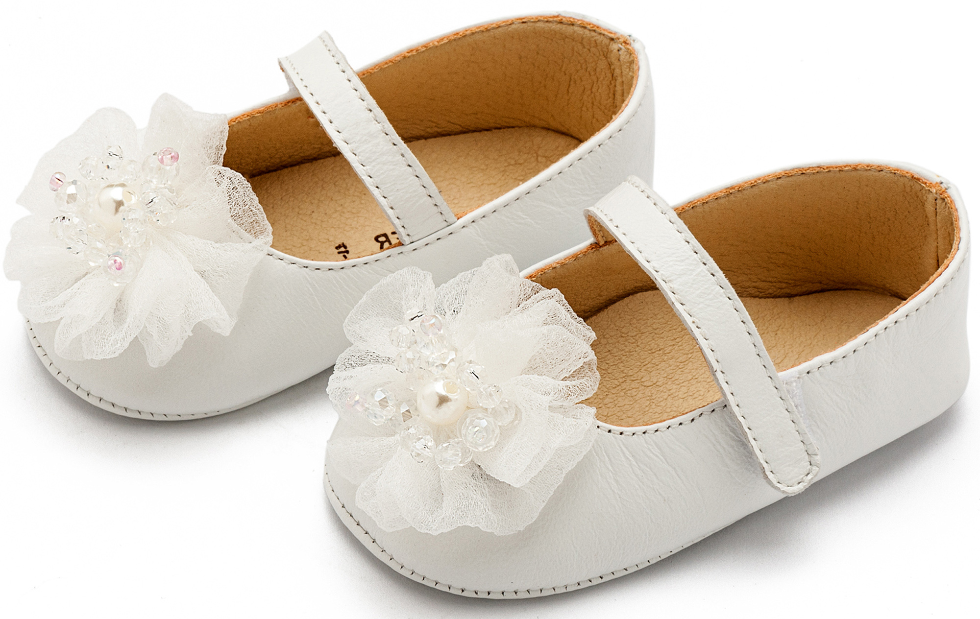 BABYWALKER - Γοβάκι Μονή Μπαρέτα με Υφασμάτινο Λουλούδι με Χάντρες 