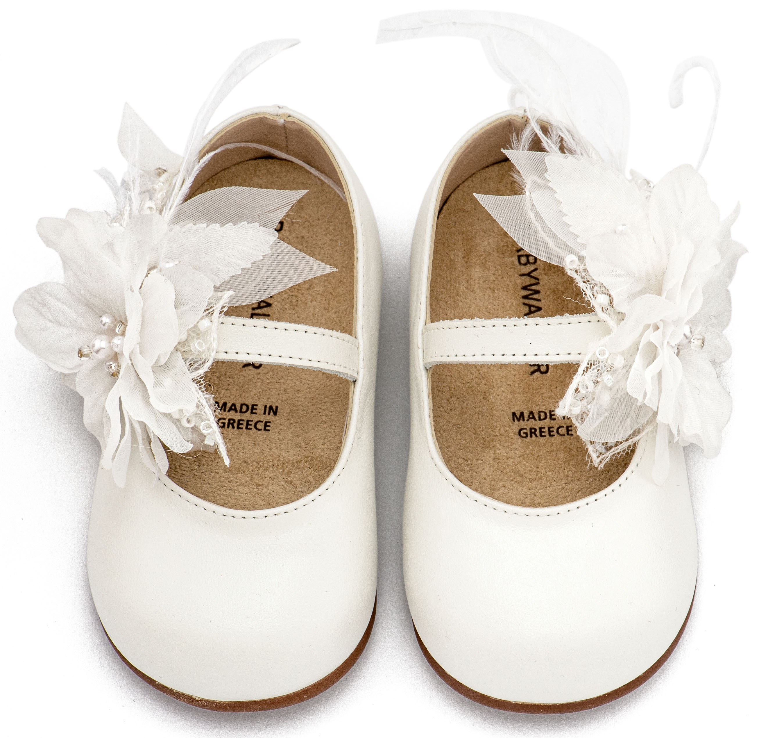 BABYWALKER - Γοβάκι Μονή Μπαρέτα Χειροποίητο Λουλούδι με Πούπουλα 