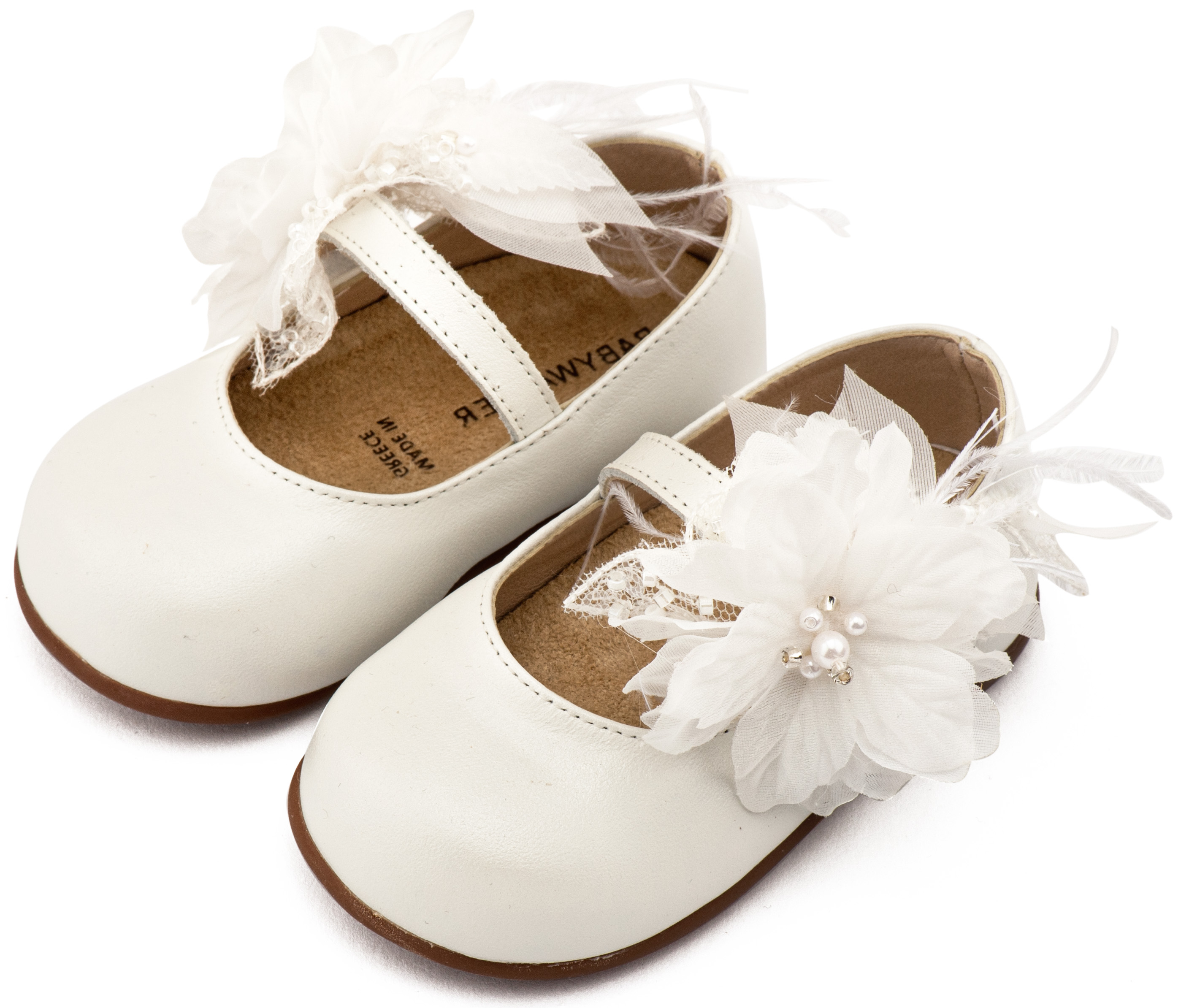 BABYWALKER - Γοβάκι Μονή Μπαρέτα Χειροποίητο Λουλούδι με Πούπουλα 