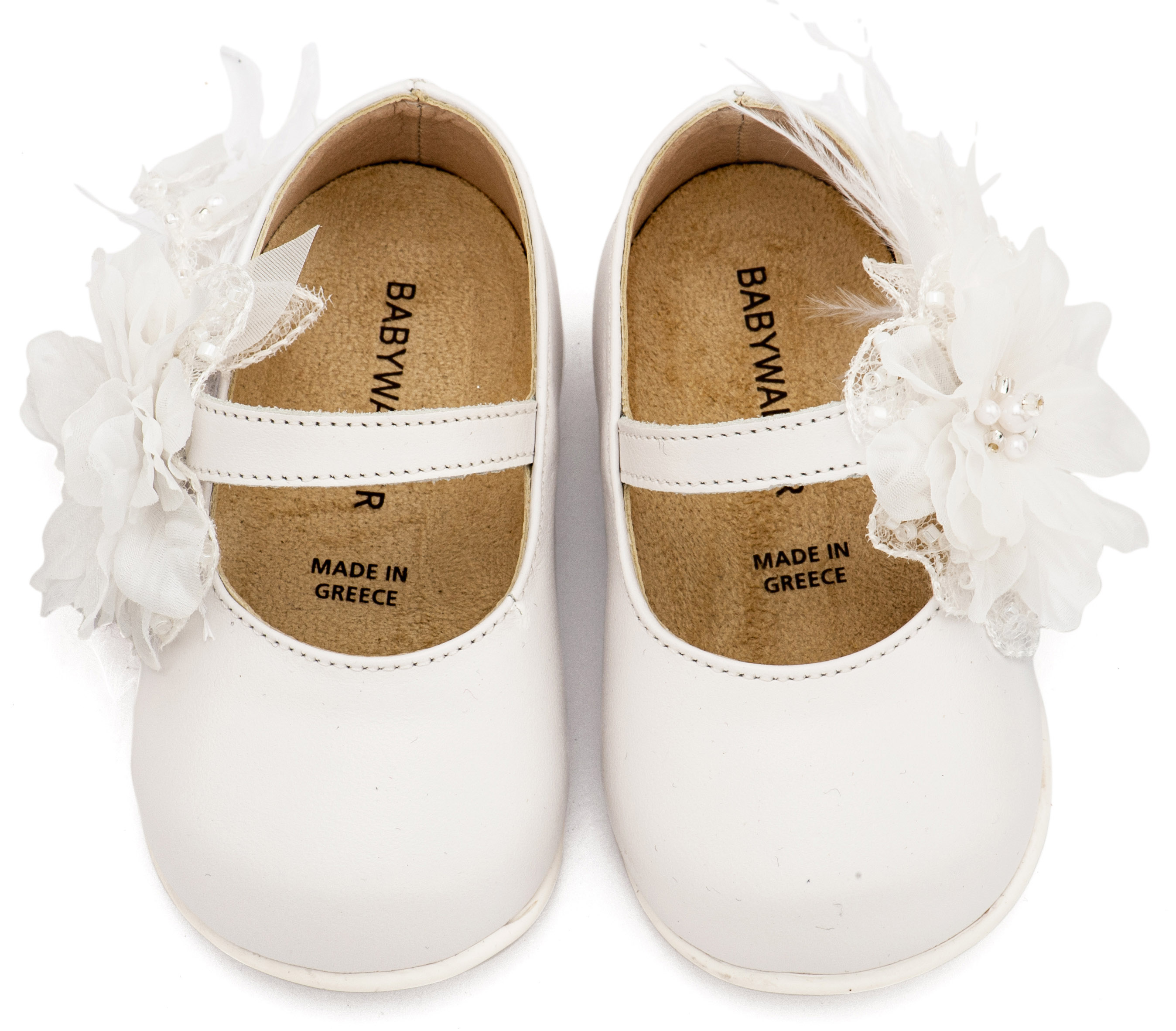 BABYWALKER - Γοβάκι Μονή Μπαρέτα Χειροποίητο Λουλούδι με Πούπουλα 